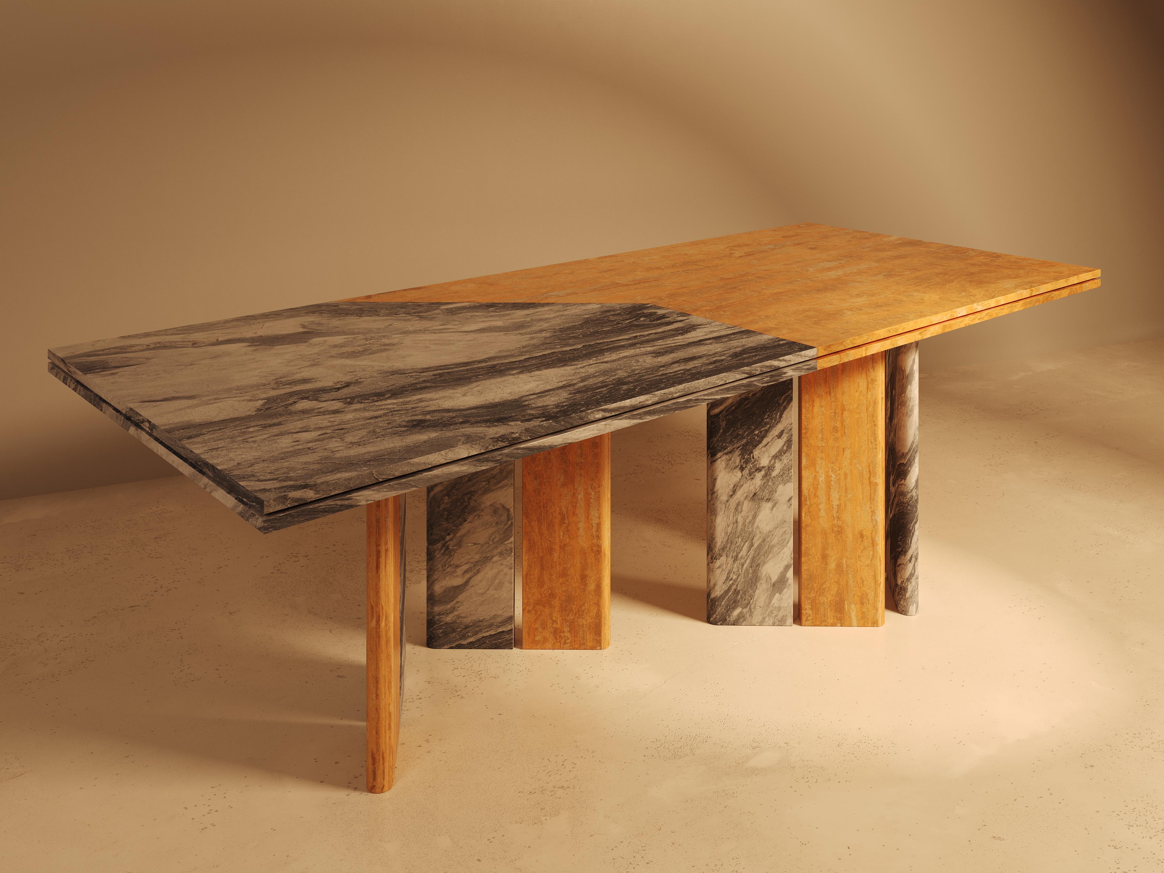 Sarzamin is where earth meets ceremony. It is a dining table that feels ancient and eternal, like a sacred altar for gathering, grounded in the raw poetry of stone. Named after the Persian word for homeland, Sarzamin evokes not just a place, but a