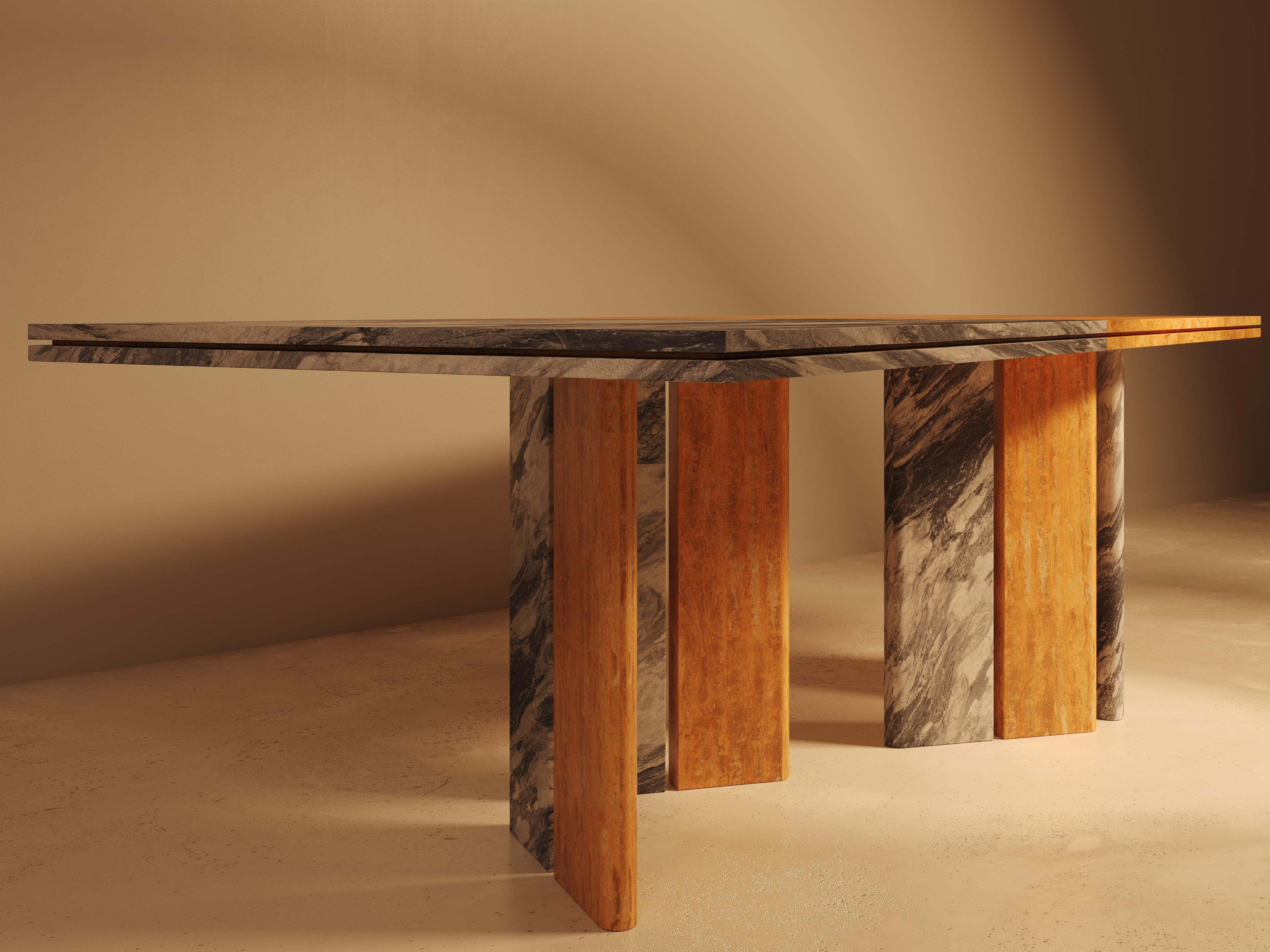 Modern SARZAMIN Dining Table – Sculpted Stone Monument in Onyx, Travertine & Marble For Sale