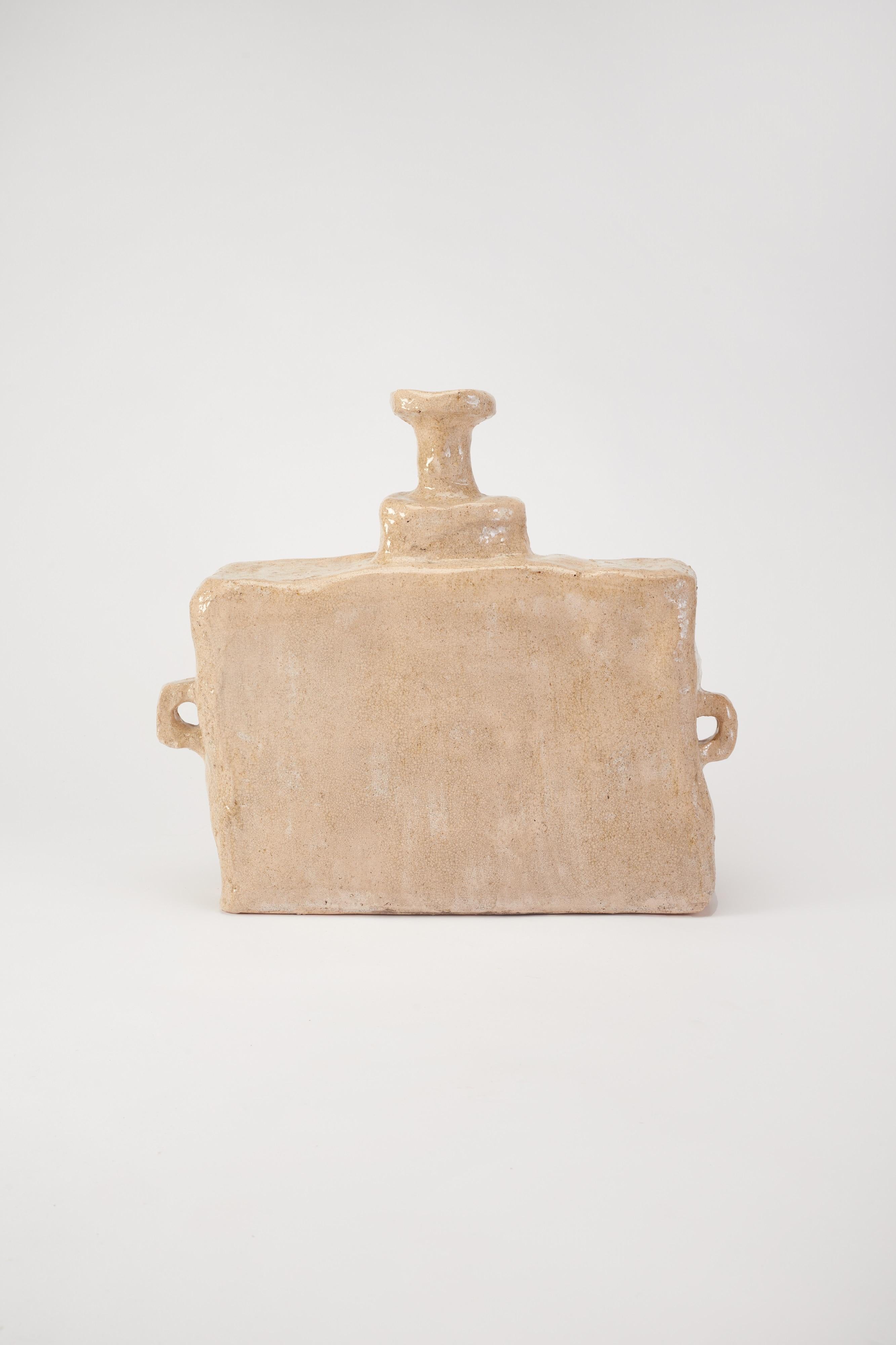 Sasa Flat Vessel by Willem Van Hooff
Dimensions: Ø 58 x H 52 cm. 
Materials: Glazed earthenware.

This piece is fired twice in the kiln above 1200 degrees to add this glaze glass effect on the ceramics. Dimensions may vary as pieces are hand-made