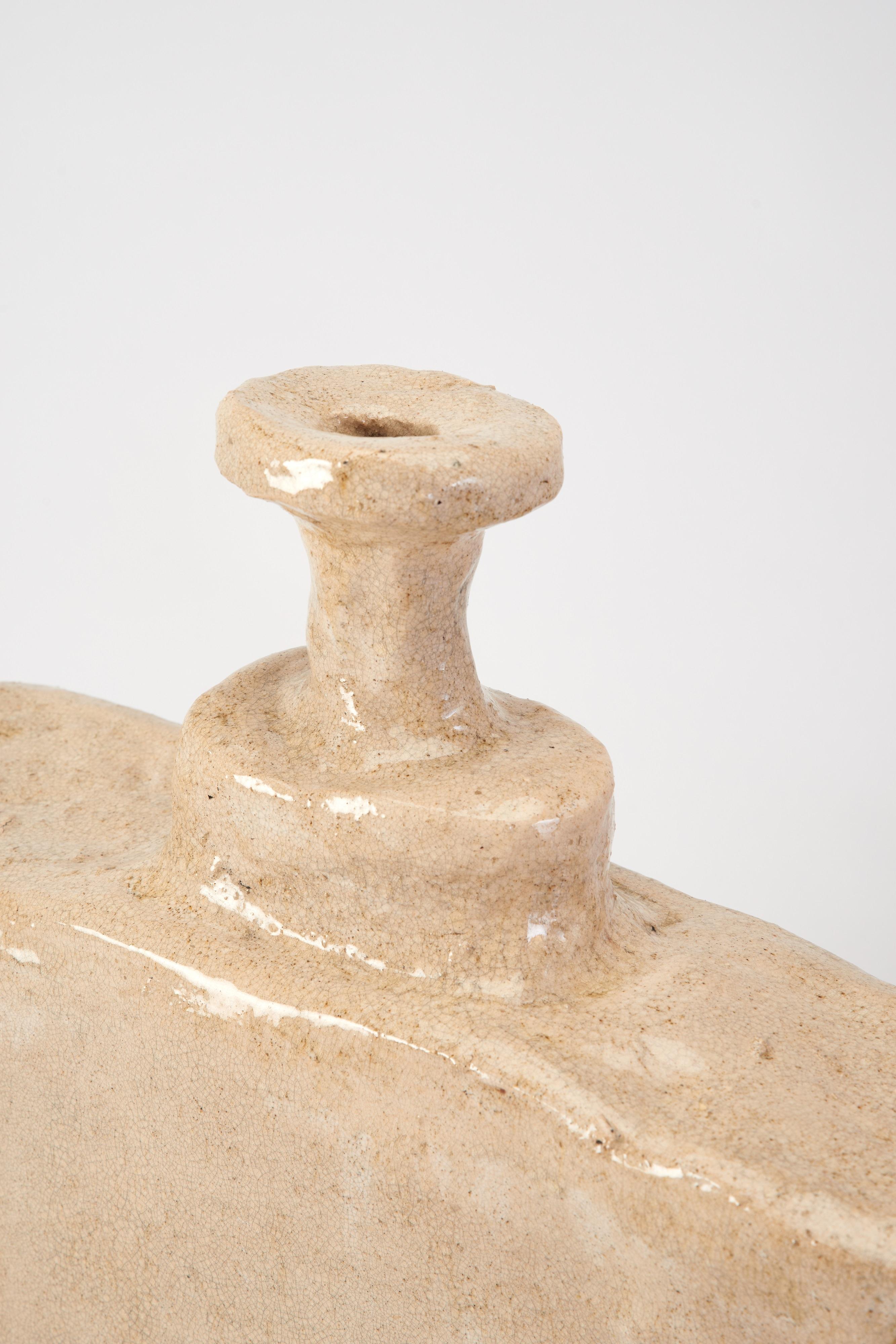 Post-Modern Contemporary Block Form, Plain Beige Flat Ceramic Vessel by Willem Van Hooff For Sale