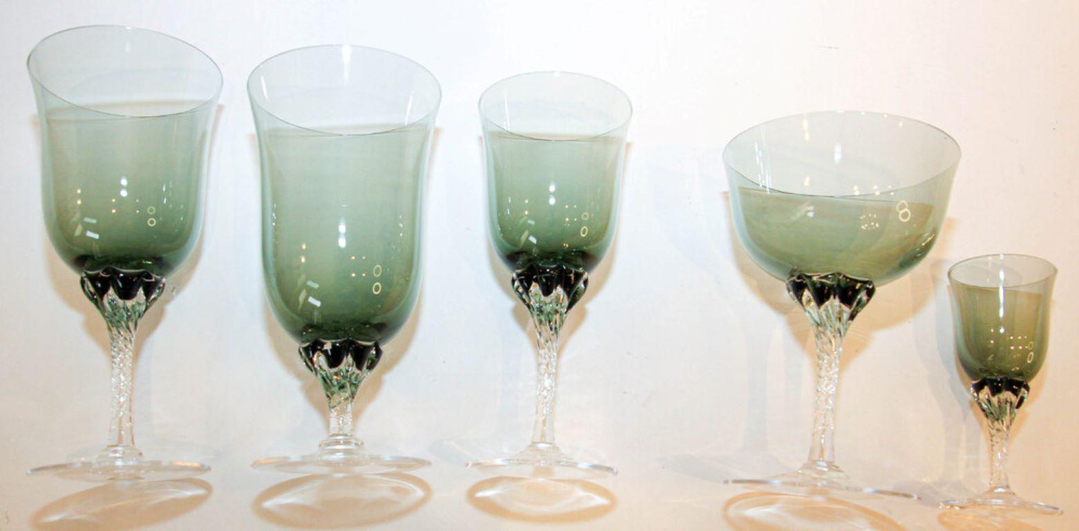 Sasaki Japan Blown Crystal Twist Stem Glasses Smoke Jade Grand Hawthorne Set 40 For Sale 10
