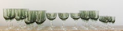 Sasaki Japan Blown Crystal Twist Stem Glasses Smoke Jade Grand Hawthorne Set 40
