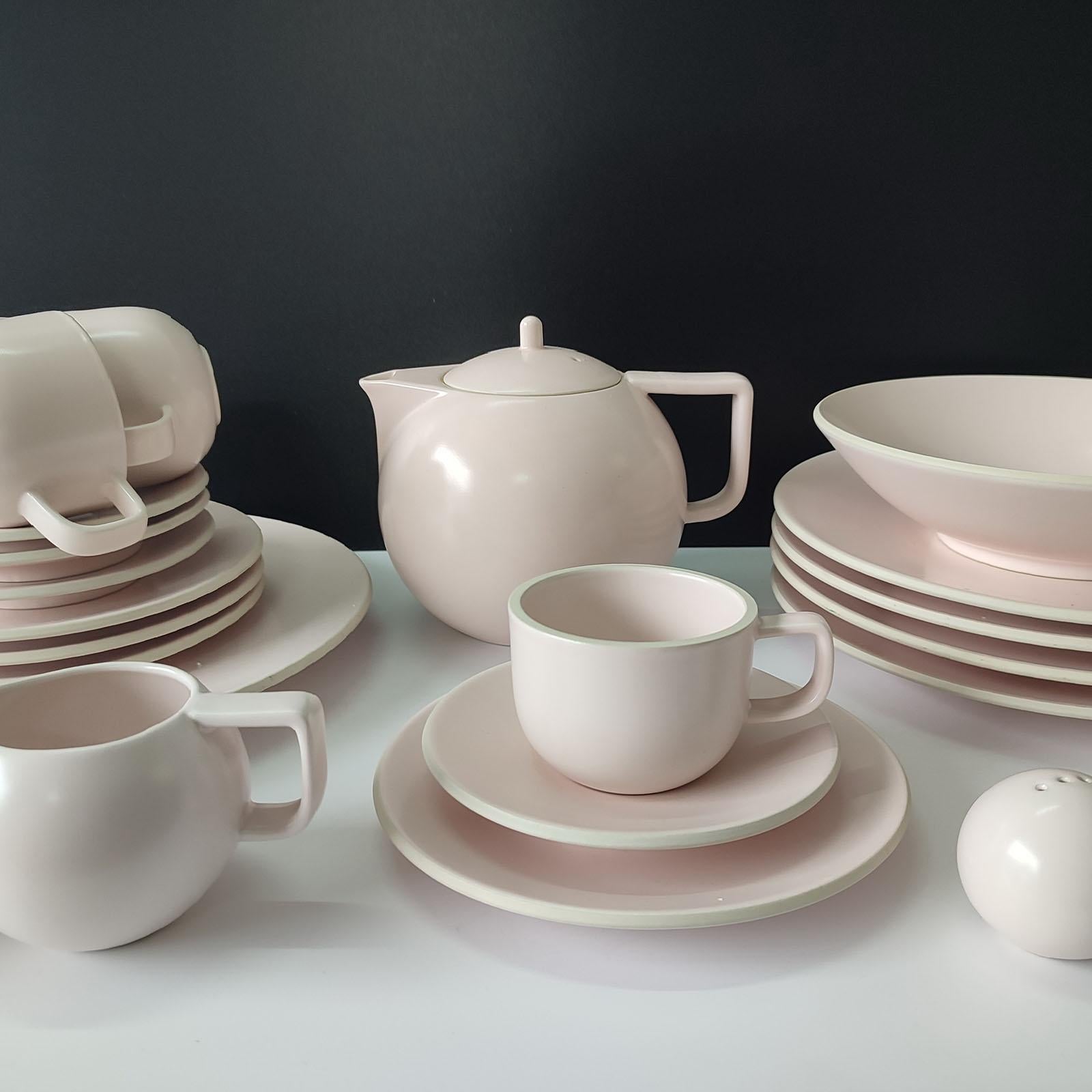 Post-Modern Sasaki Japan Massimo Vignelli Matte Pink Colorstone Ceramic Dinner 27 Piece Set
