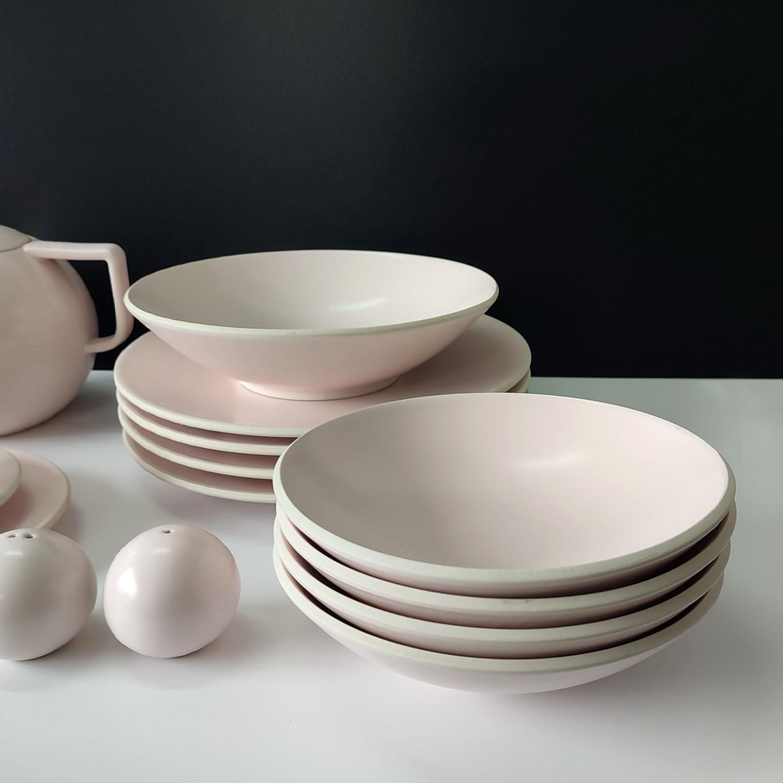 Late 20th Century Sasaki Japan Massimo Vignelli Matte Pink Colorstone Ceramic Dinner 27 Piece Set