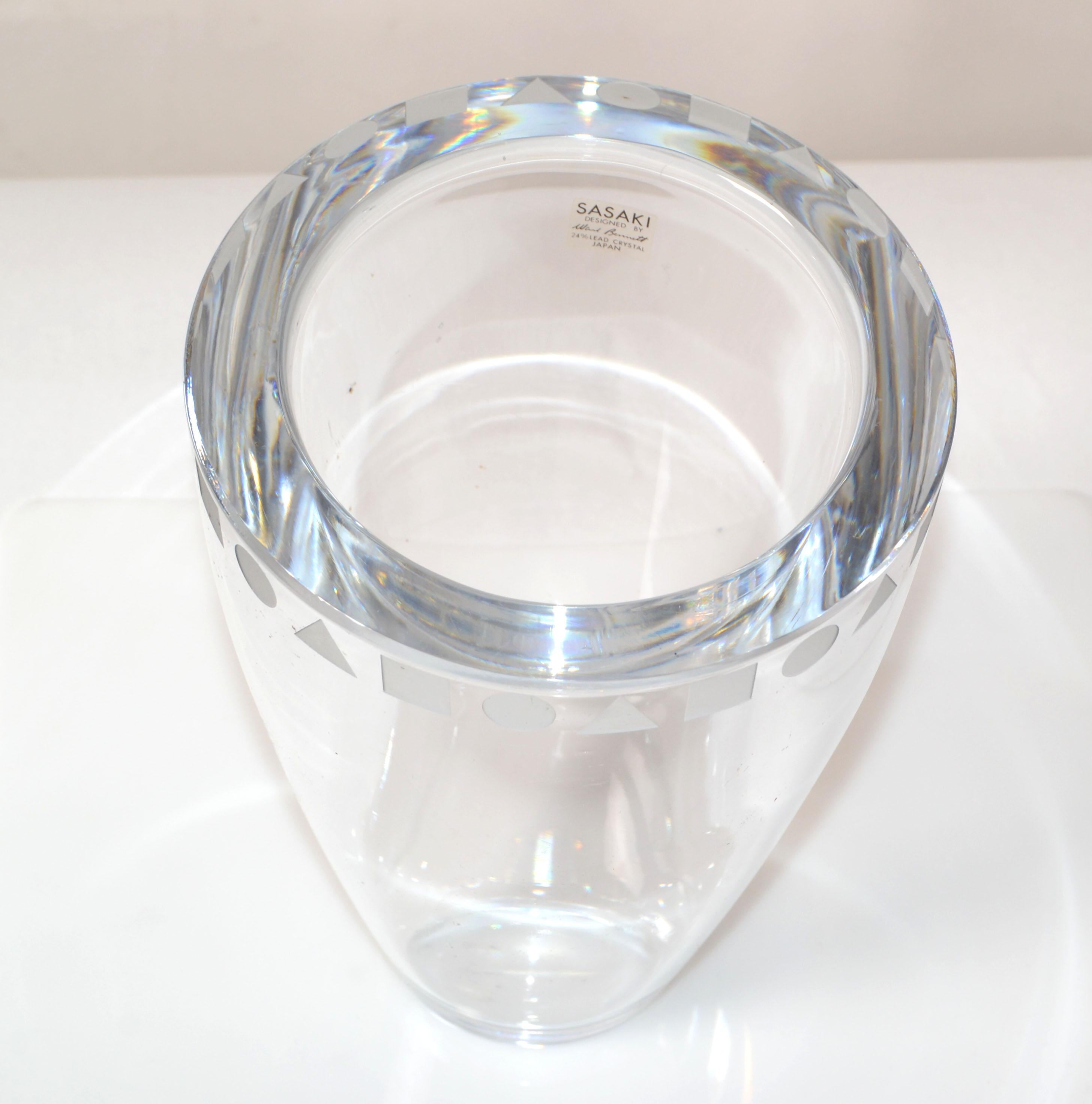 Etched Sasaki Sengai Japan Clear Lead Crystal Vase Ward Bennett Mid-Century Modern 75 For Sale