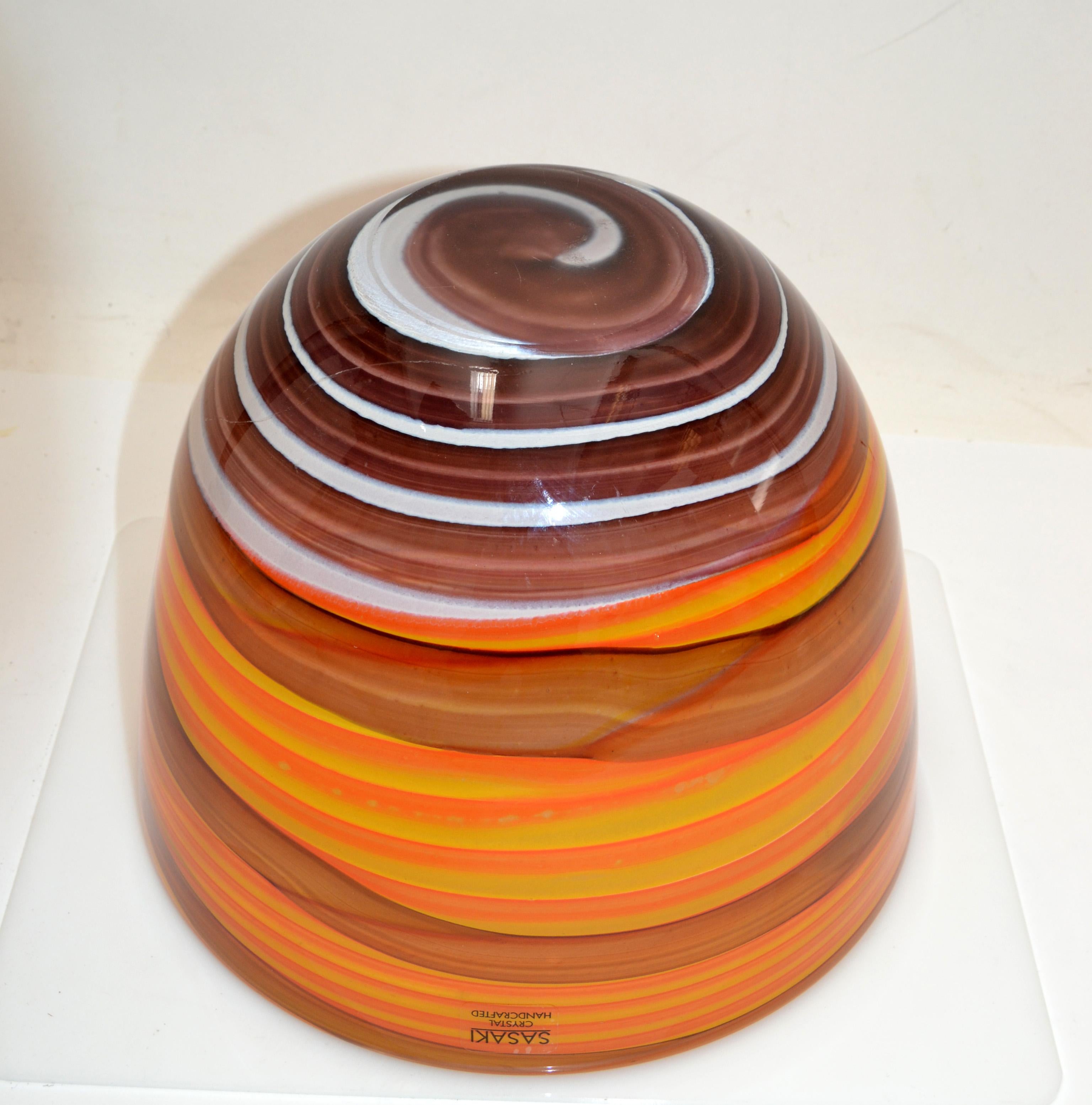 Sasaki Sengai Japan Orange Swirl Crystal Bowl Handcrafted Mid-Century Modern 80 For Sale 1