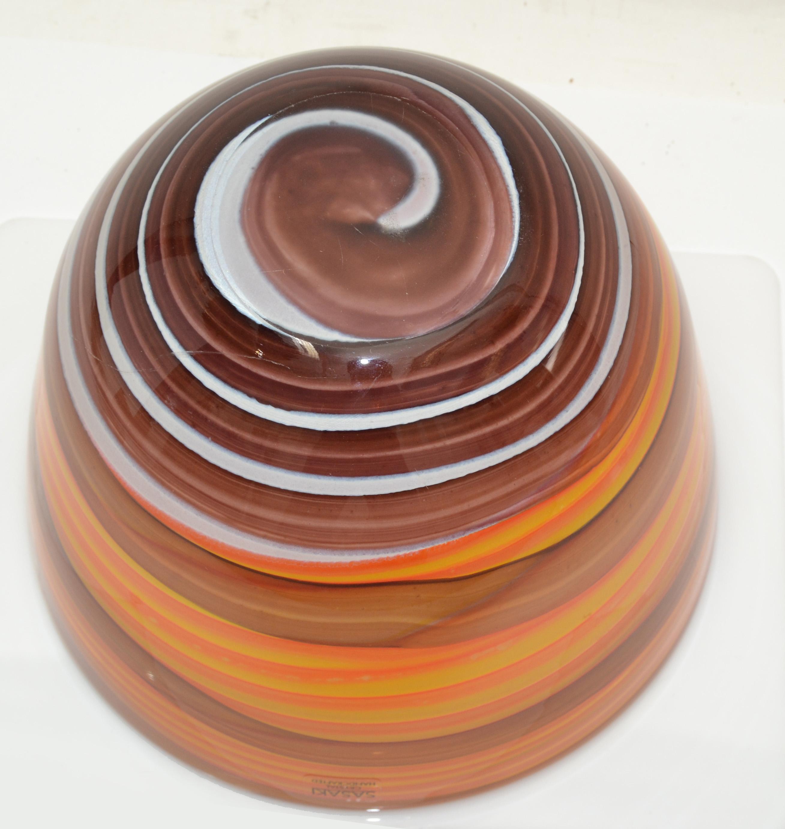 Sasaki Sengai Japan Orange Swirl Crystal Bowl Handcrafted Mid-Century Modern 80 For Sale 2