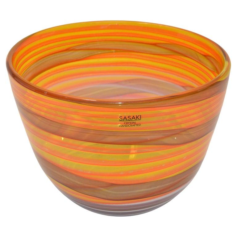 Sasaki Sengai Japan Orange Swirl Crystal Bowl Handcrafted Mid-Century Modern 80 For Sale 4
