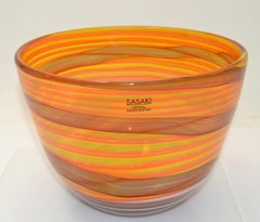 Sasaki Sengai Japan Orange Swirl Crystal Bowl Handcrafted Mid-Century Modern 80