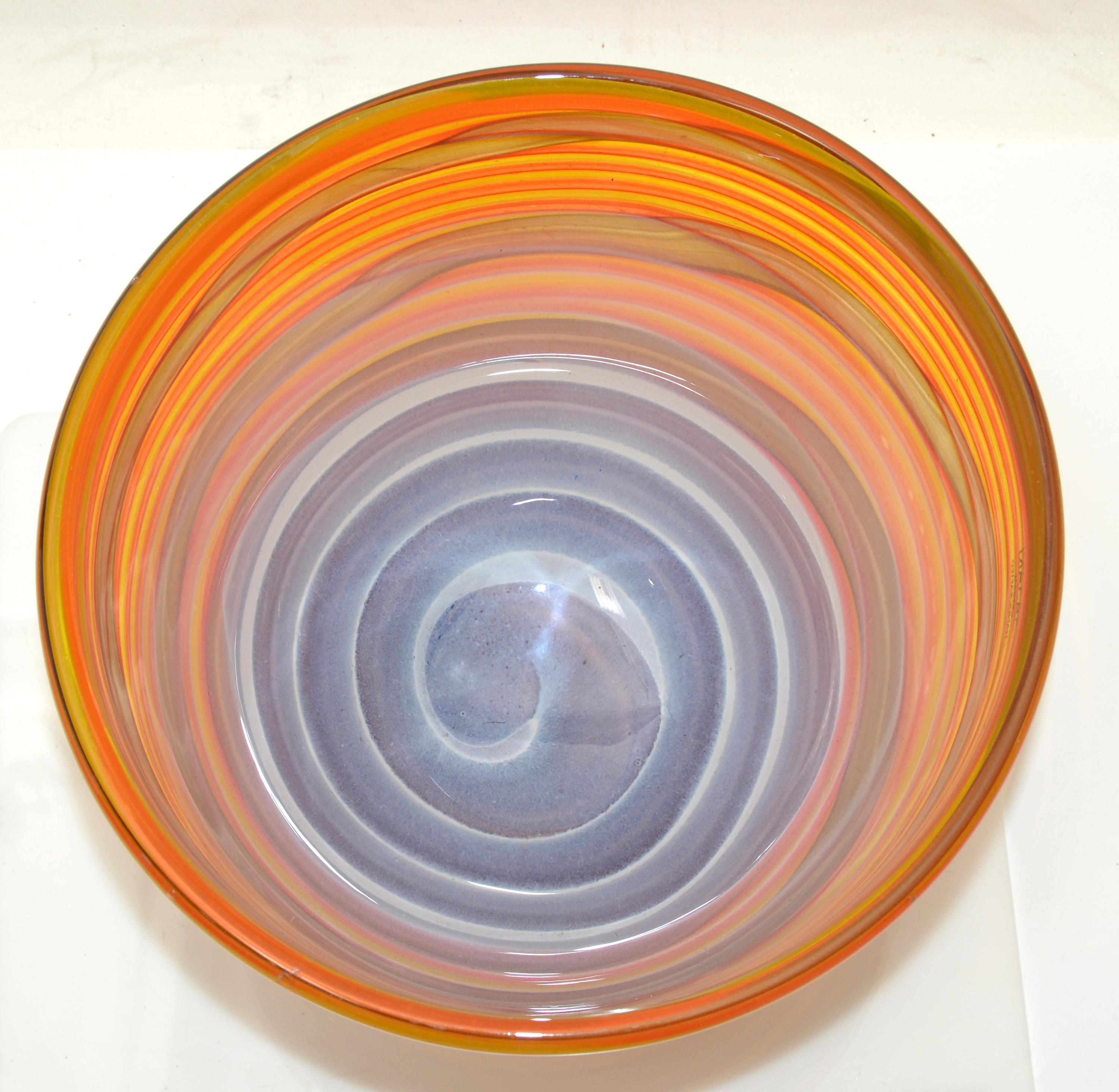 Hand-Crafted Sasaki Sengai Japan Orange Swirl Crystal Bowl Handcrafted Mid-Century Modern 80 For Sale