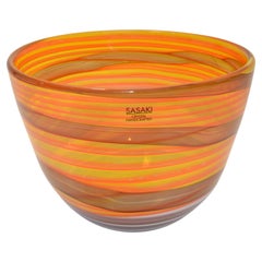 Sasaki Sengai Japan Orange Swirl Crystal Bowl Handcrafted Mid-Century Modern 80