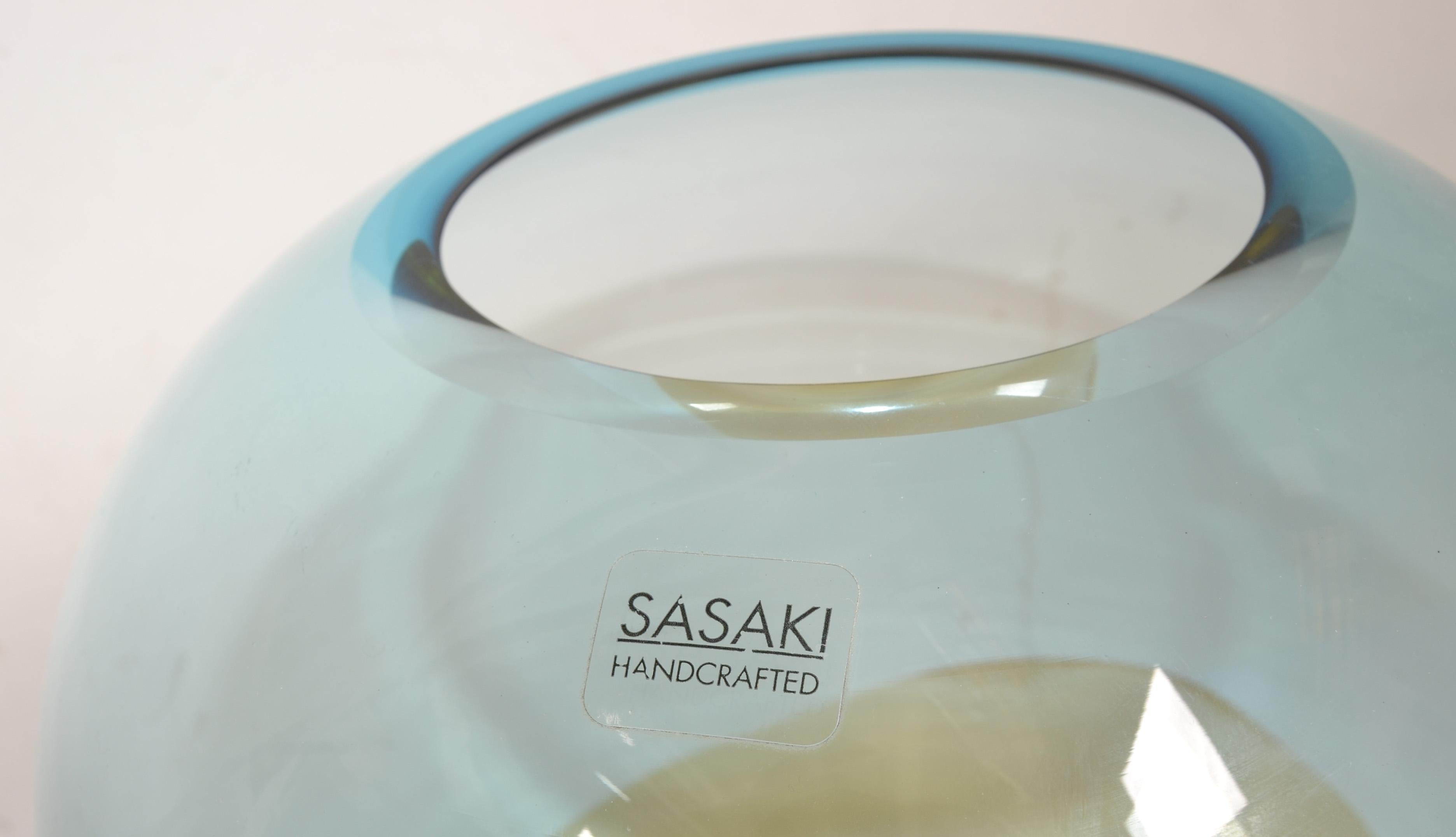 Sasaki Sengai Japan Signed Amber Gold Baby Blue Glass Vase Mid-Century Modern  For Sale 5