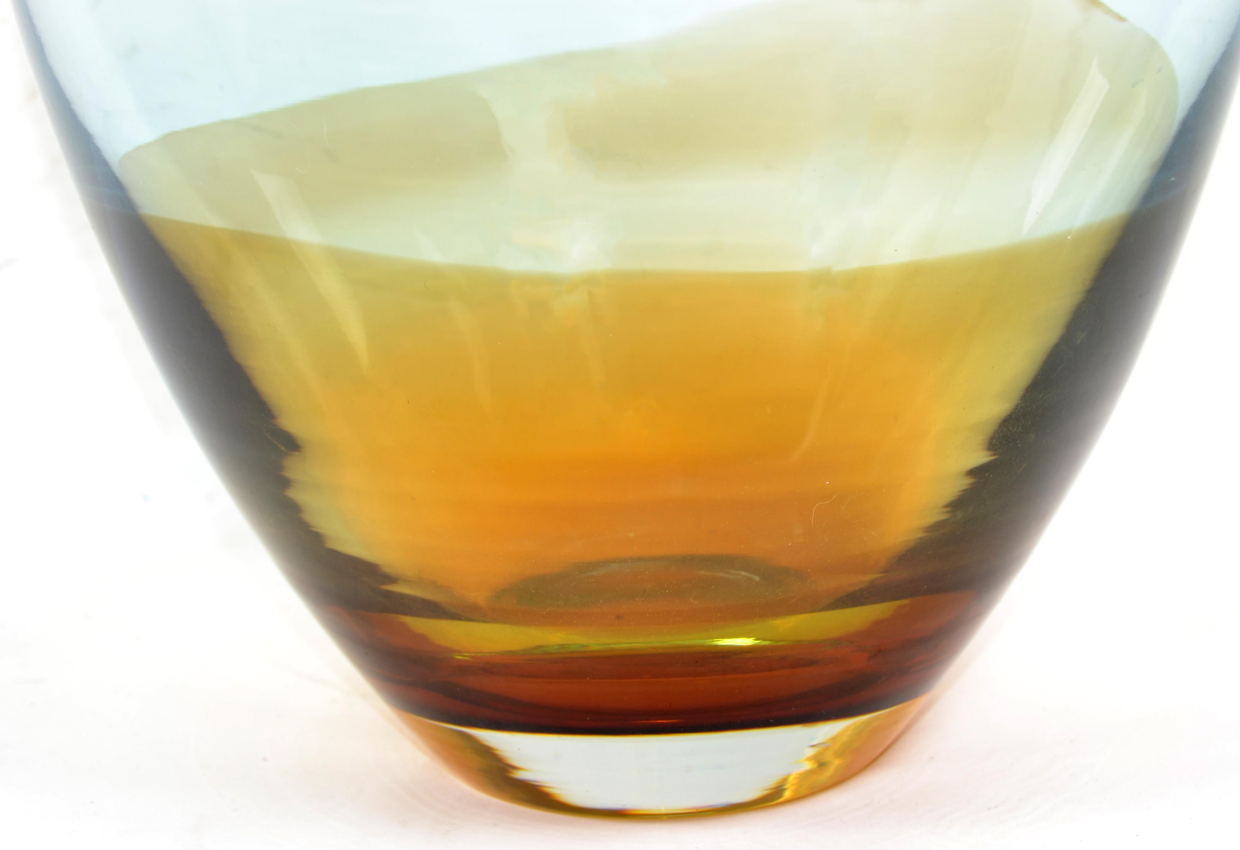 Sasaki Sengai Japan Signed Amber Gold Baby Blue Glass Vase Mid-Century Modern  For Sale 2