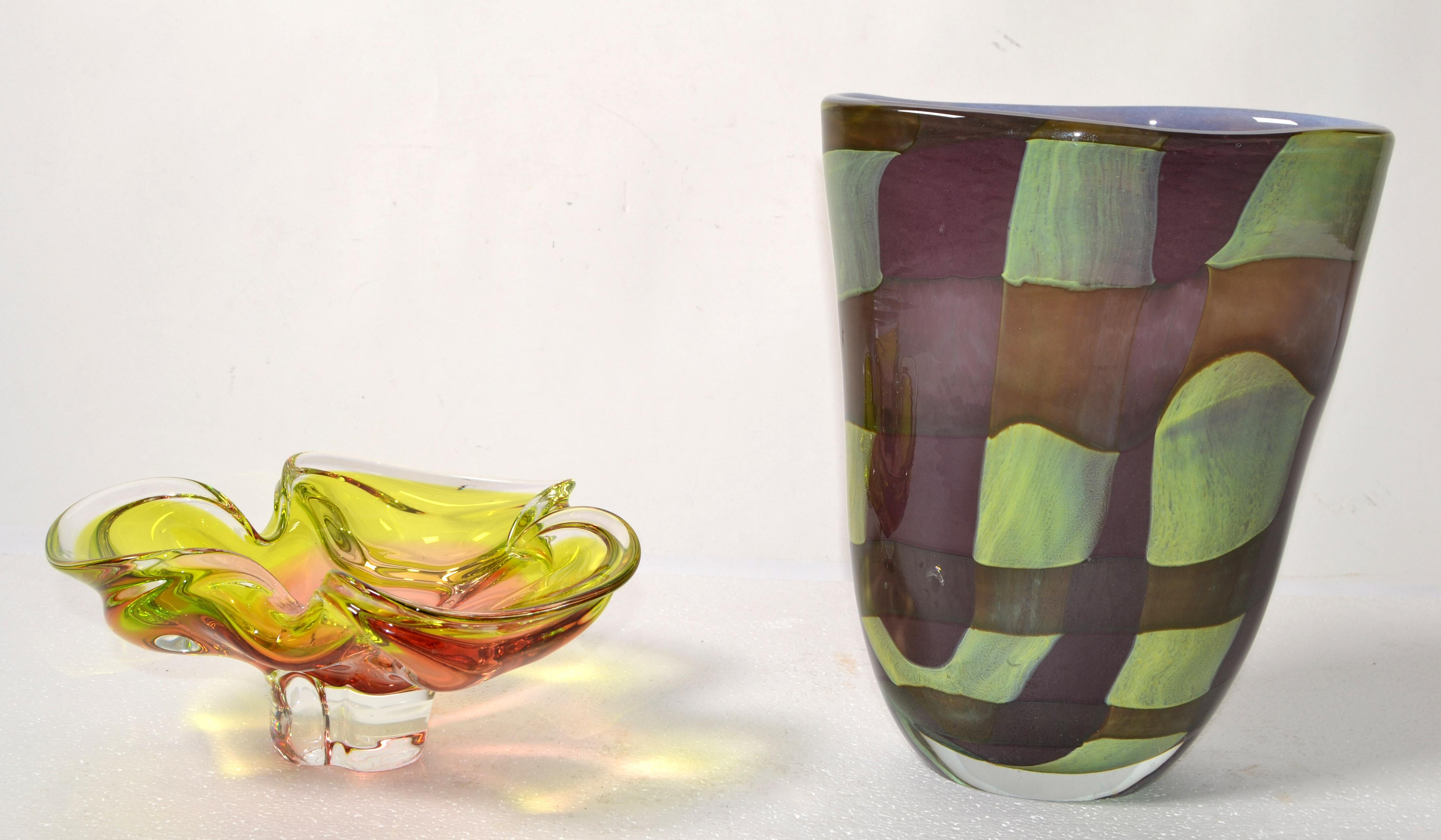 Sasaki Sengai Japan Signed Purple Green Encased Glass Vase Mid-Century Modern For Sale 8