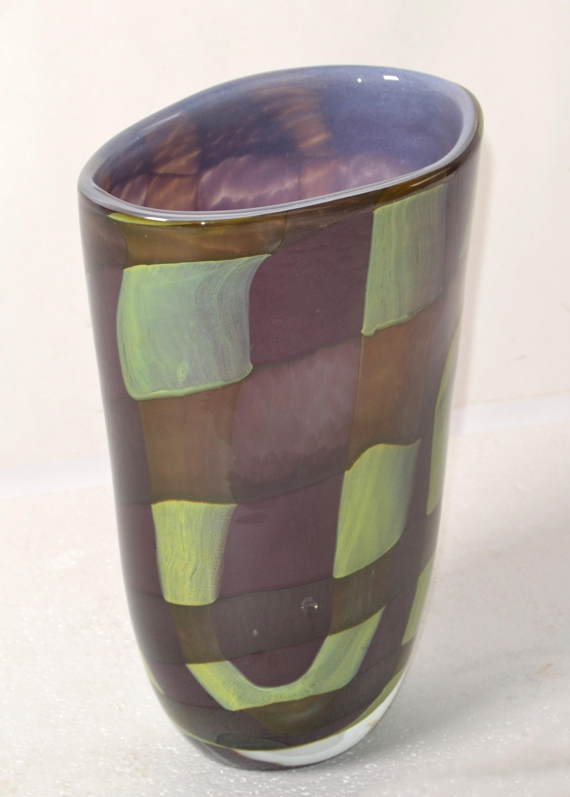 Japanese Sasaki Sengai Japan Signed Purple Green Encased Glass Vase Mid-Century Modern For Sale