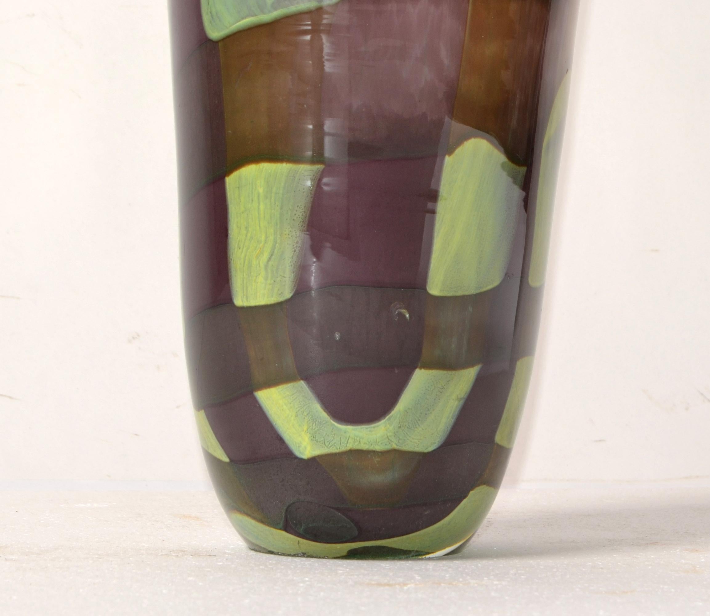Hand-Crafted Sasaki Sengai Japan Signed Purple Green Encased Glass Vase Mid-Century Modern For Sale