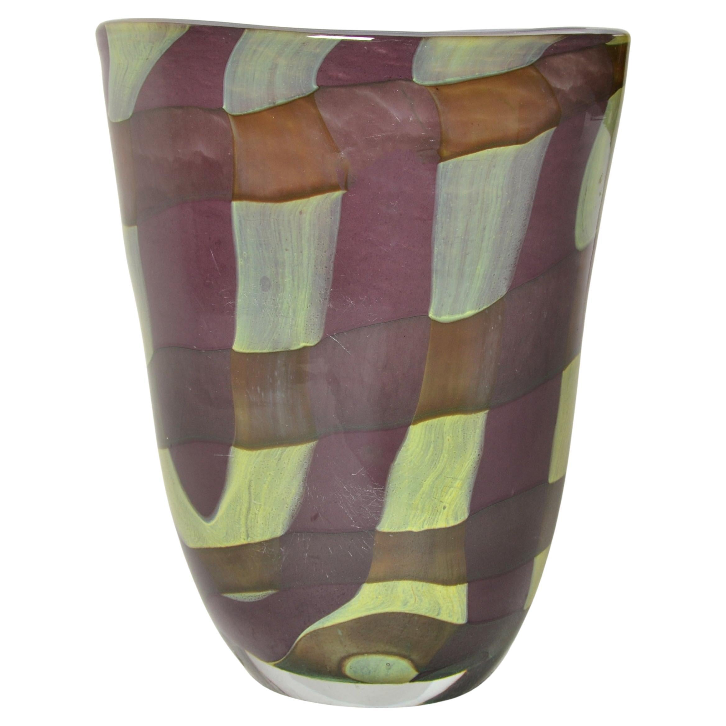 Sasaki Sengai Japan Signed Purple Green Encased Glass Vase Mid-Century Modern For Sale