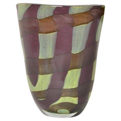 Sasaki Sengai Japan Signed Purple Green Encased Glass Vase Mid-Century Modern