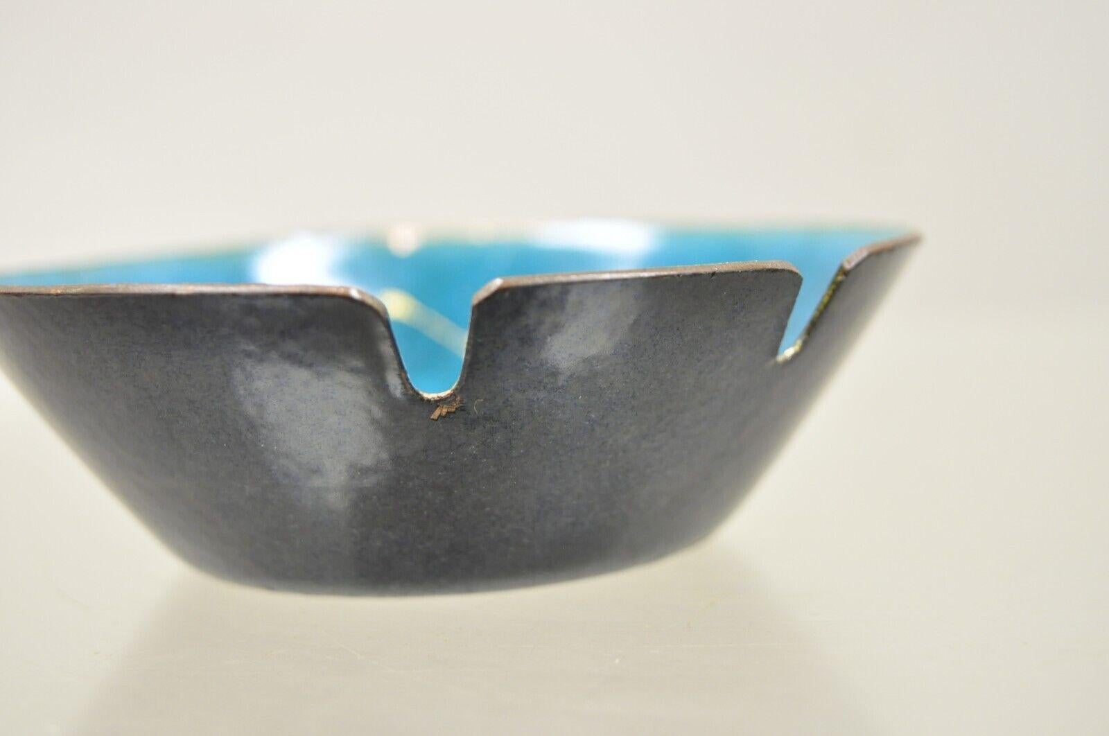 Sascha Brastoff Mid-Century Modern Blue Porcelain Enamel Copper Ashtray Dish 1