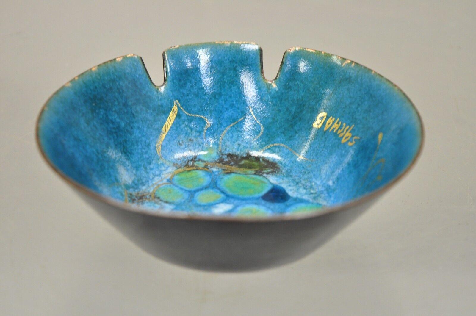 Sascha Brastoff Mid-Century Modern Blue Porcelain Enamel Copper Ashtray Dish 5