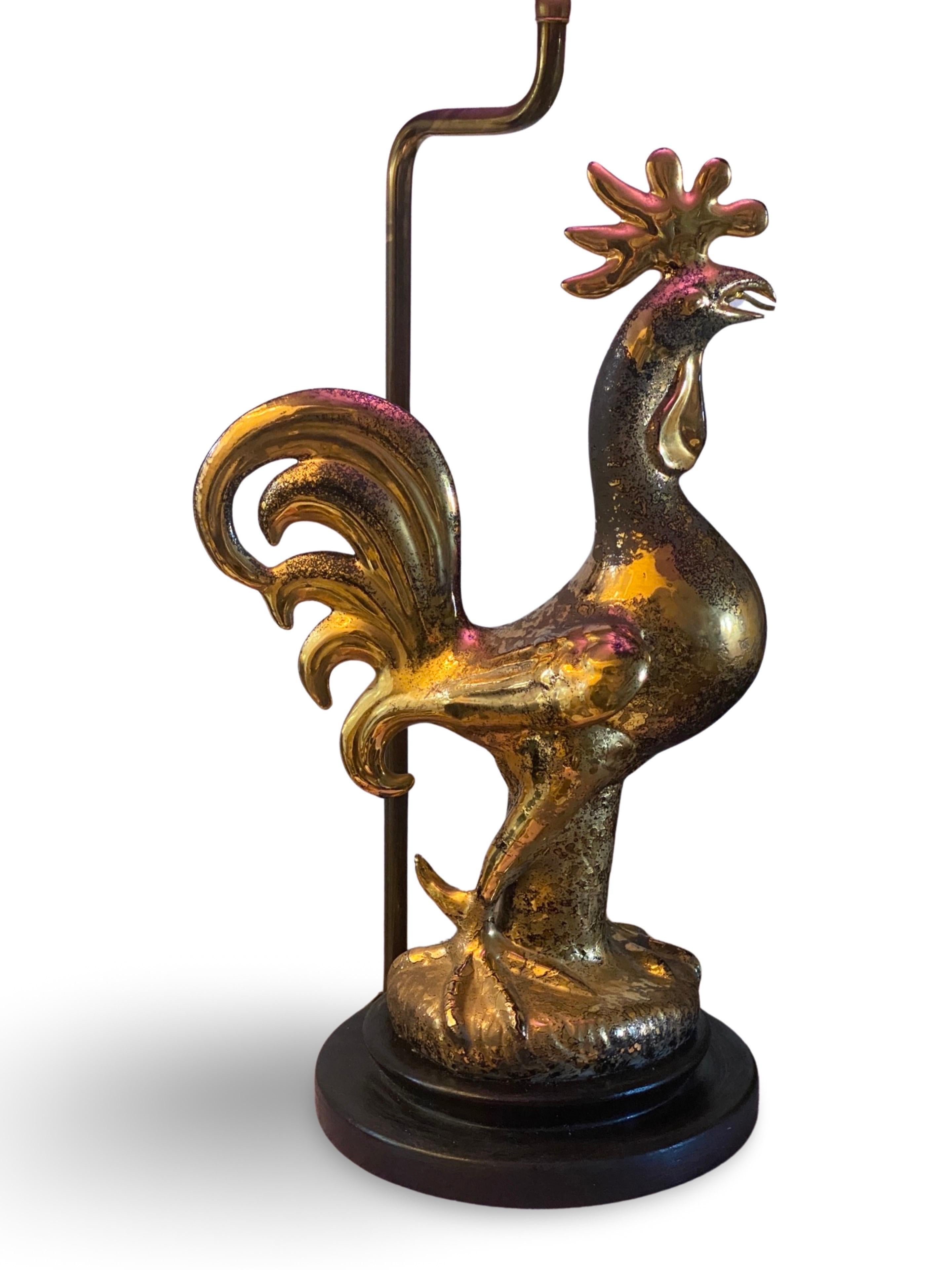 Sascha Brastoff One of a Kind Gold Plated and Black Rooster Table Lamp  Signed For Sale 2