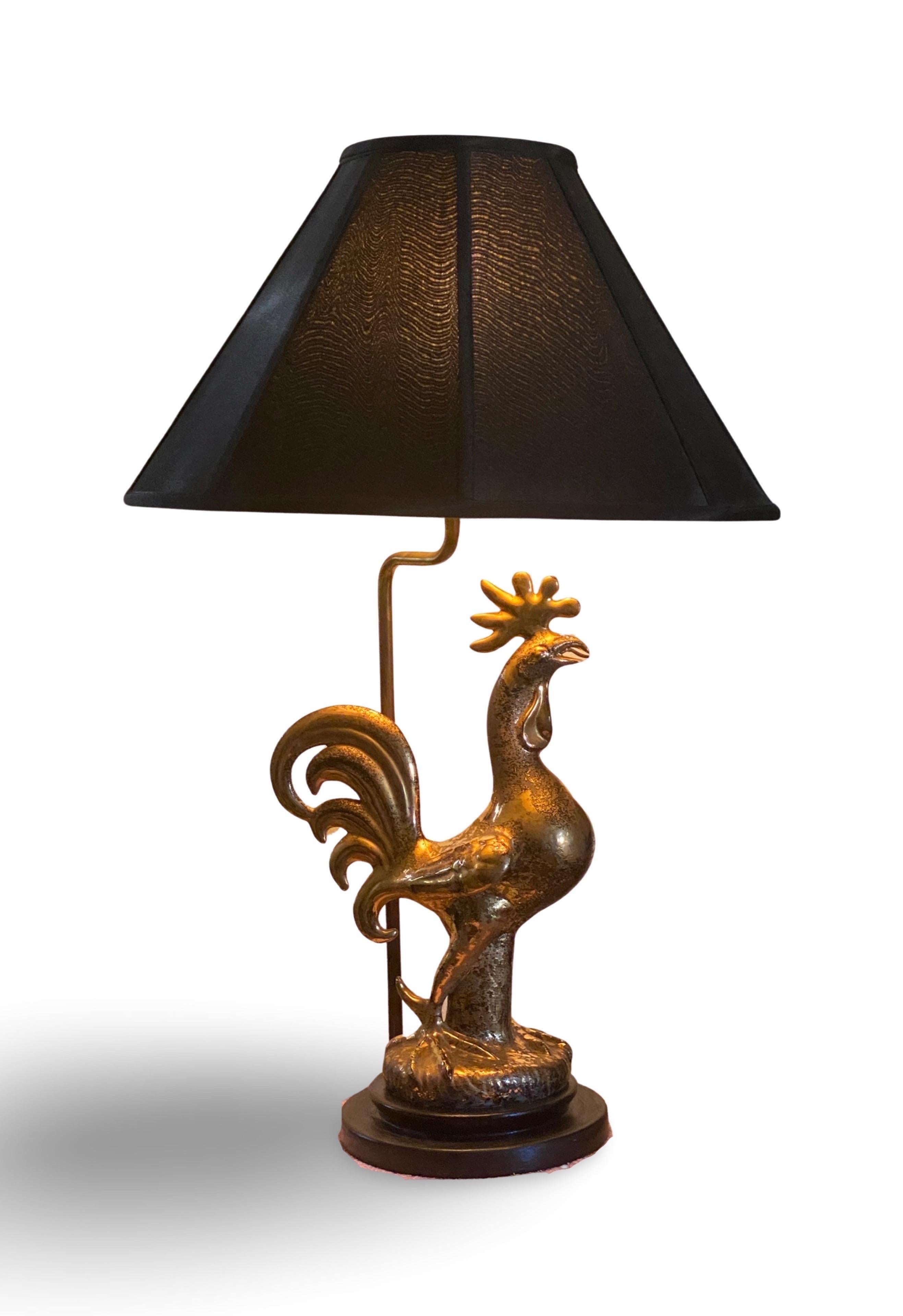 Sascha Brastoff One of a Kind Gold Plated and Black Rooster Table Lamp  Signed  For Sale 3