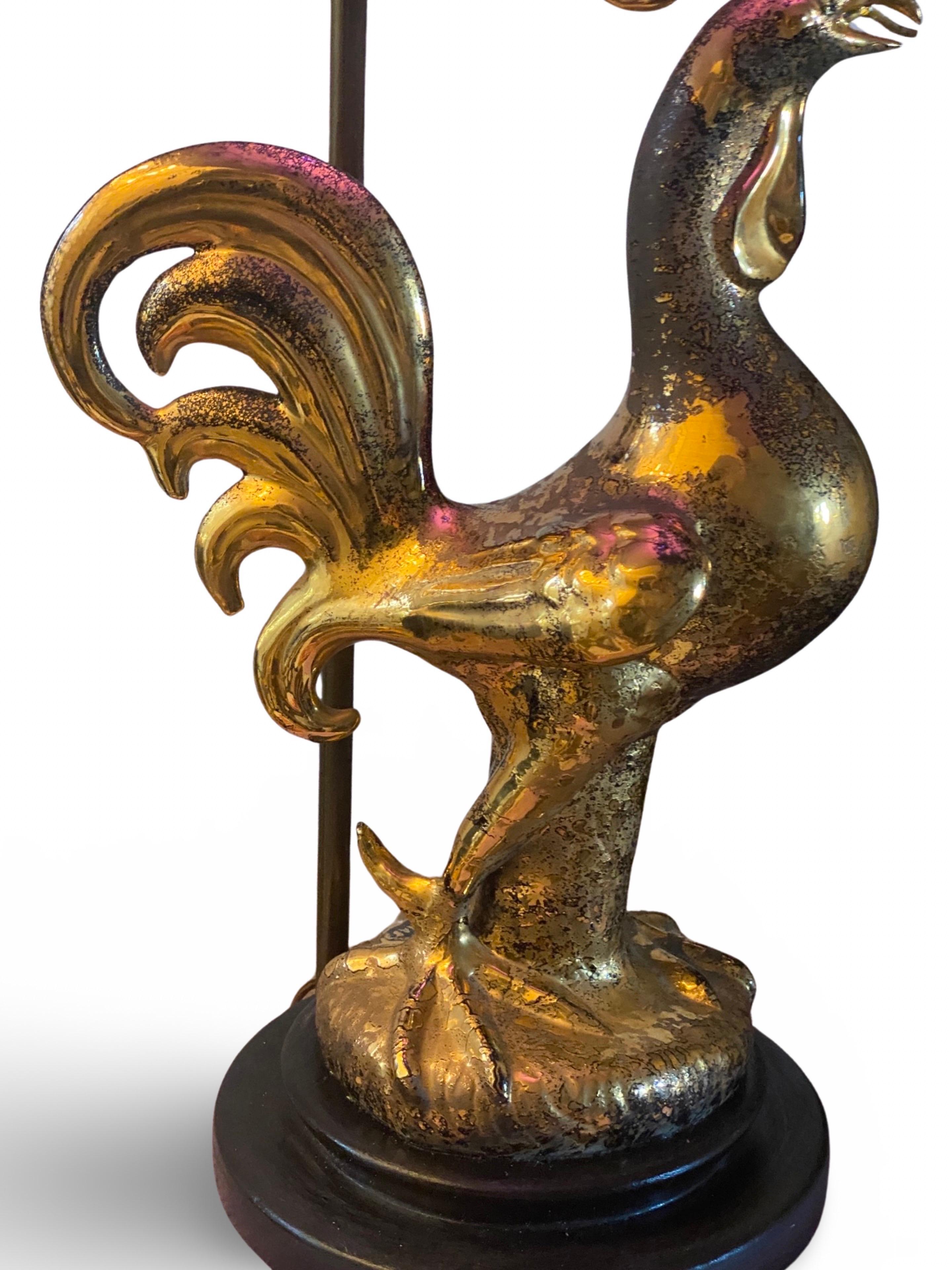 Sascha Brastoff One of a Kind Gold Plated and Black Rooster Table Lamp  Signed  For Sale 4