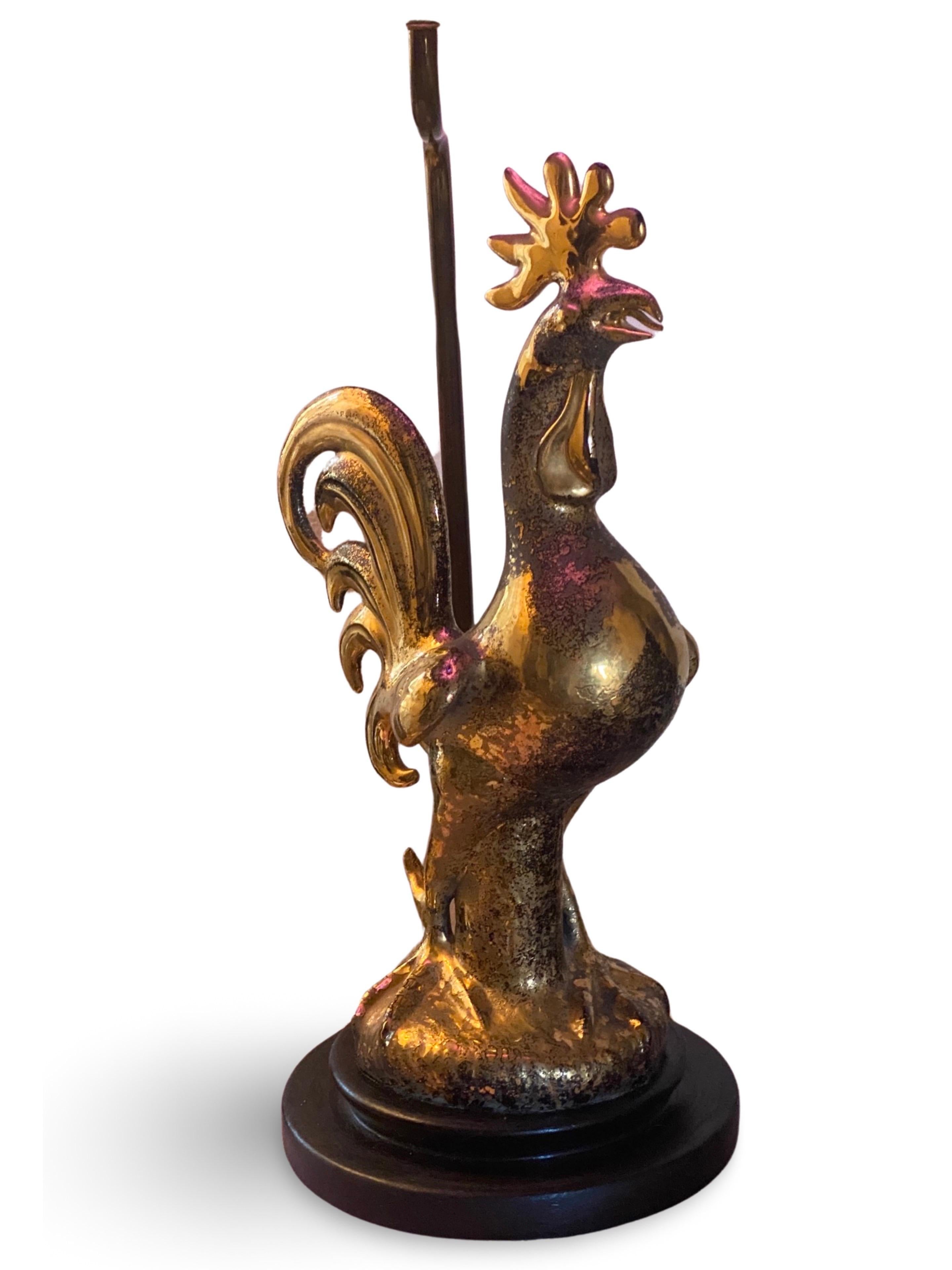 Sascha Brastoff One of a Kind Gold Plated and Black Rooster Table Lamp  Signed  For Sale 5