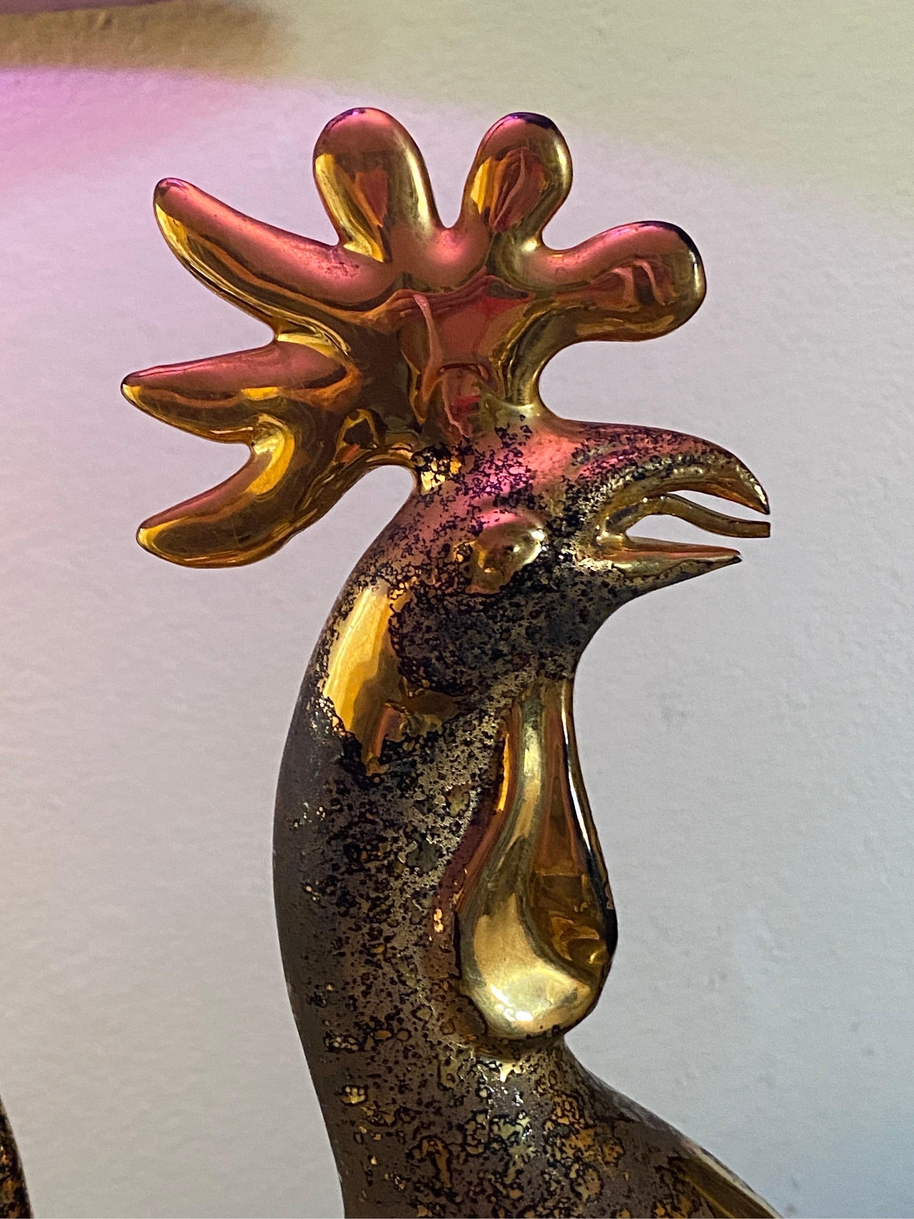 Sascha Brastoff One of a Kind Gold Plated and Black Rooster Table Lamp  Signed  For Sale 6