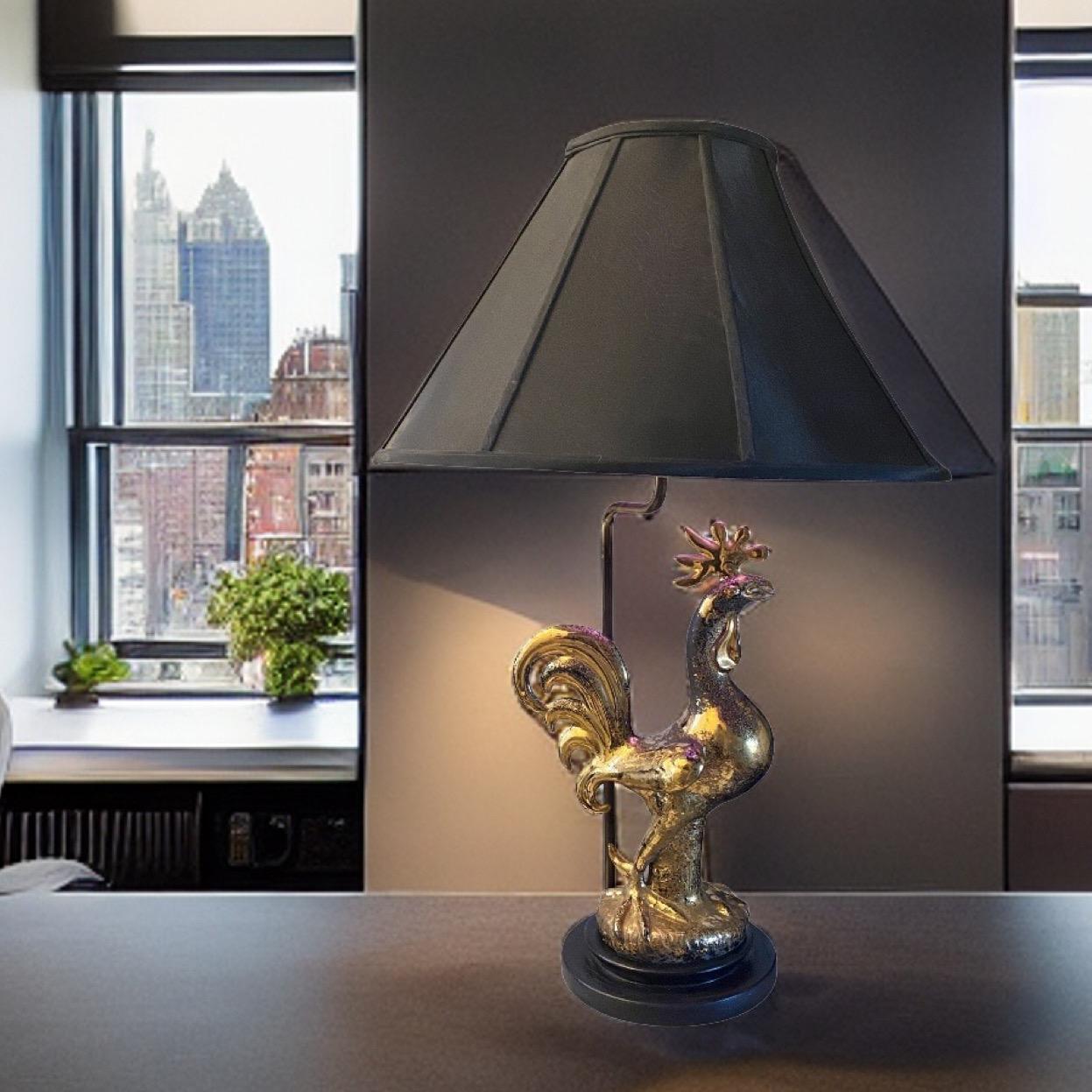 Sascha Brastoff One of a Kind Gold Plated and Black Rooster Table Lamp  Signed For Sale 9