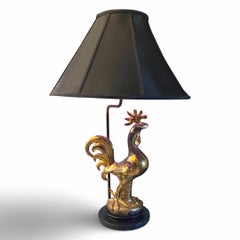 Sascha Brastoff One of a Kind Gold Plated and Black Rooster Table Lamp  Signed