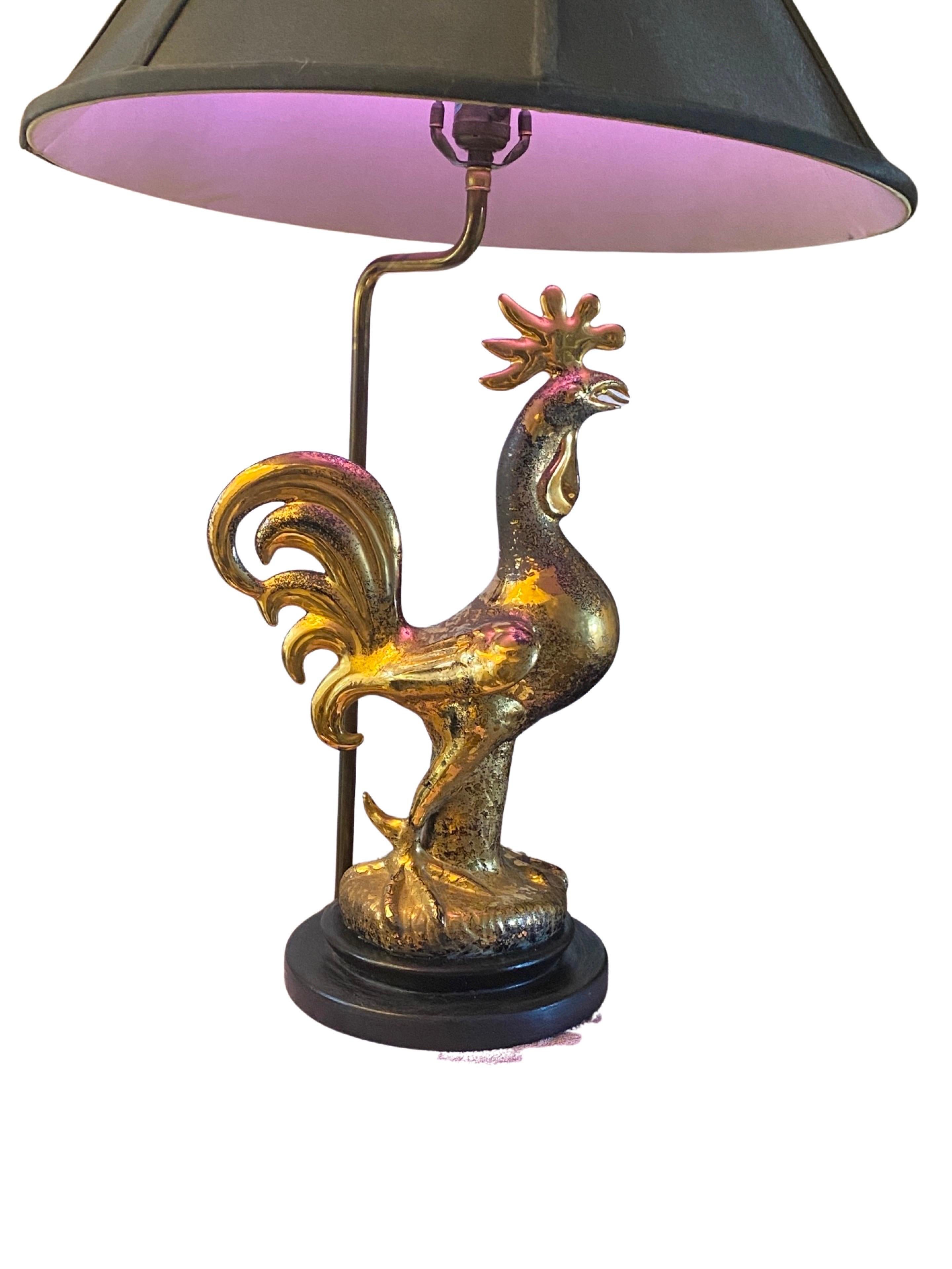 Mid-Century Modern Sascha Brastoff One of a Kind Gold Plated and Black Rooster Table Lamp  Signed  For Sale