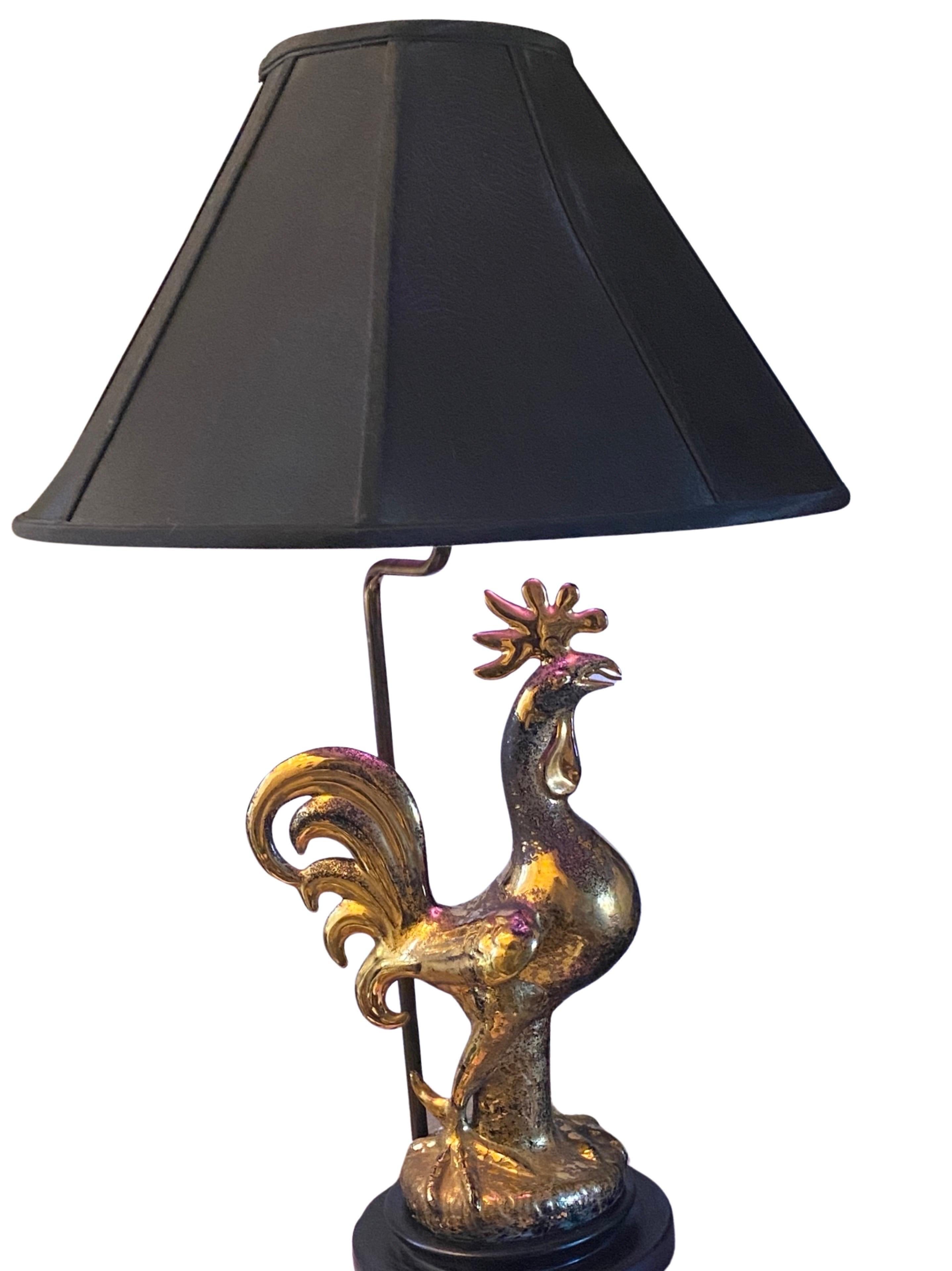 Hand-Crafted Sascha Brastoff One of a Kind Gold Plated and Black Rooster Table Lamp  Signed  For Sale