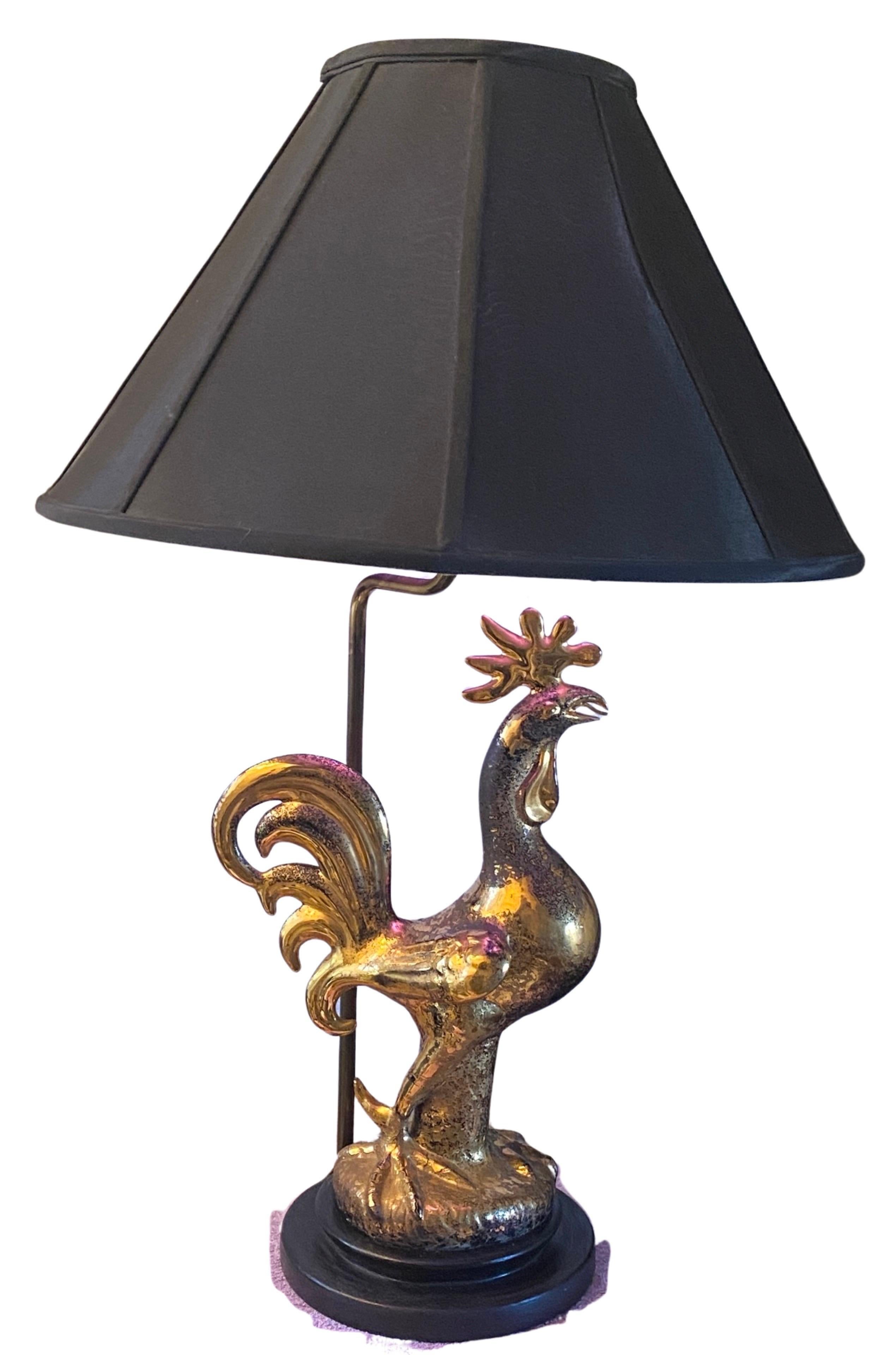 Mid-20th Century Sascha Brastoff One of a Kind Gold Plated and Black Rooster Table Lamp  Signed  For Sale