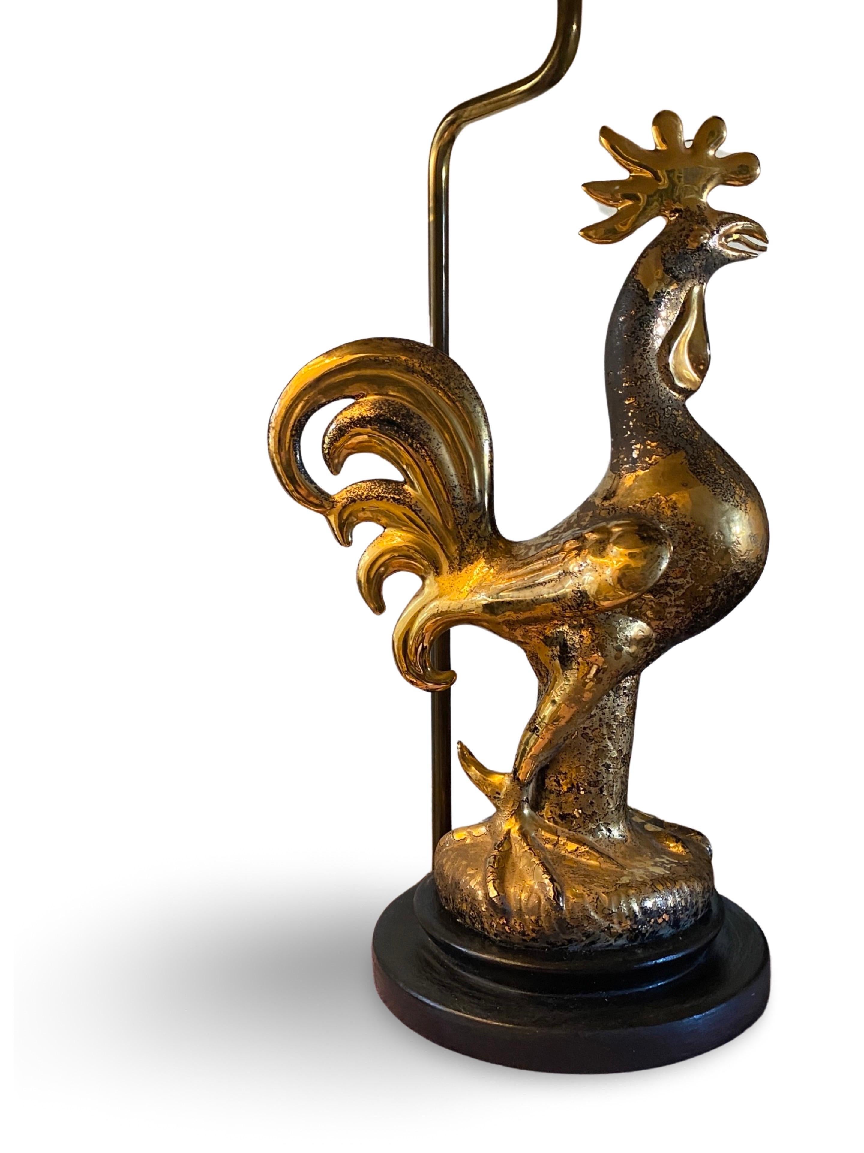 Ceramic Sascha Brastoff One of a Kind Gold Plated and Black Rooster Table Lamp  Signed  For Sale