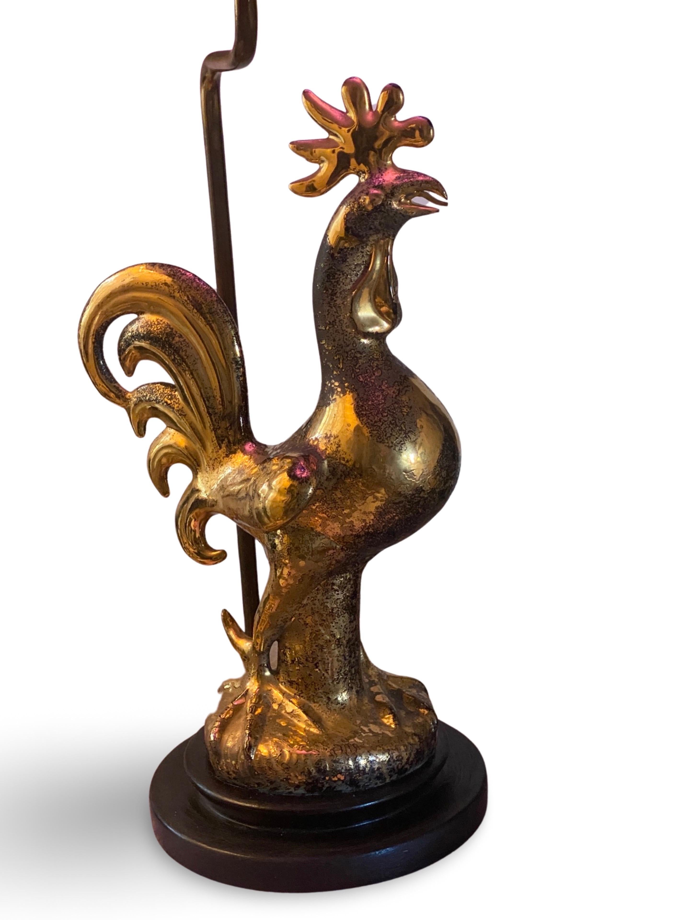 Sascha Brastoff One of a Kind Gold Plated and Black Rooster Table Lamp  Signed  For Sale 1