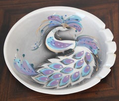 Sascha Brastoff Vintage Ceramic Peacock Cigar Ashtray Made in California, USA