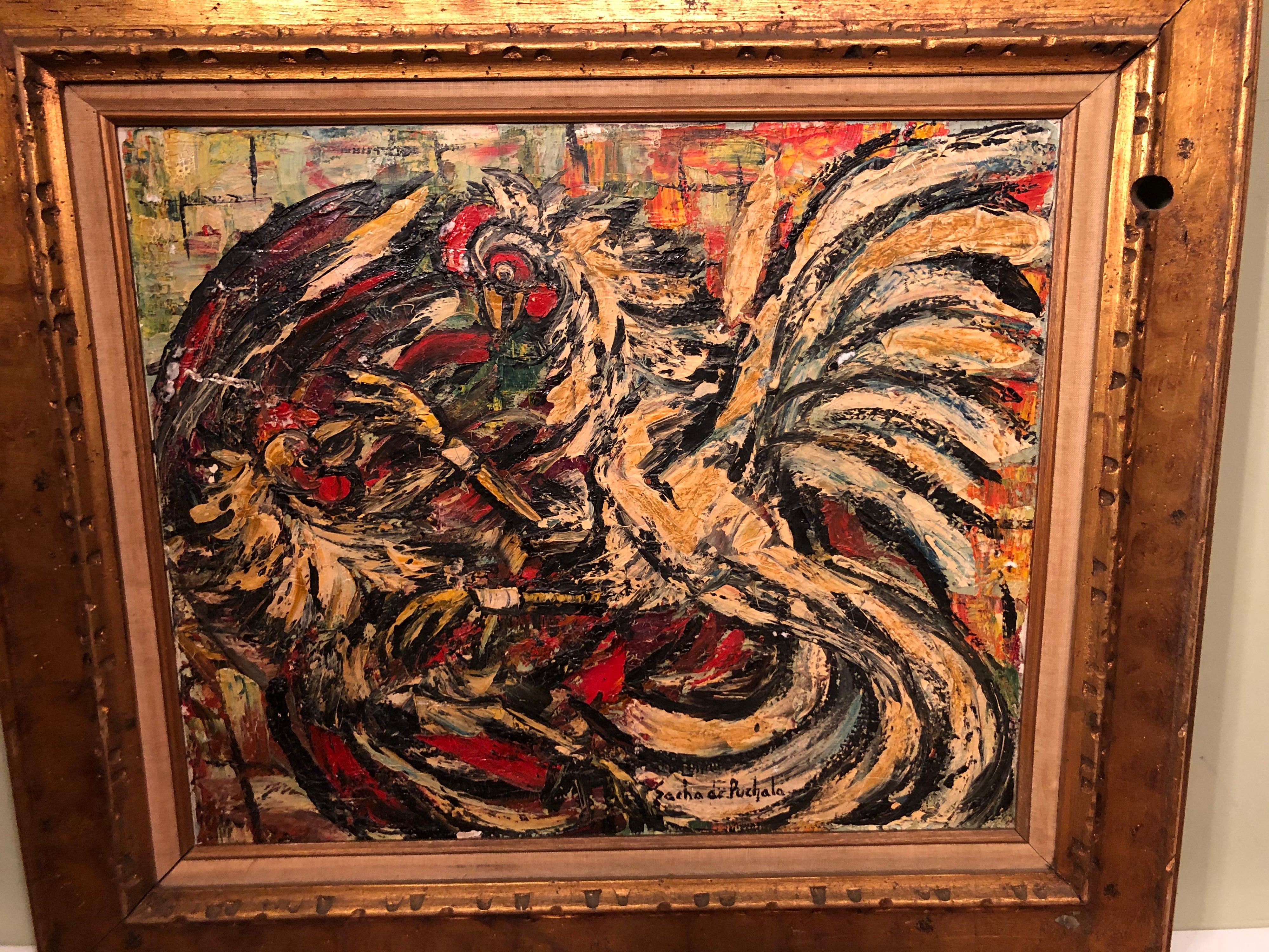 Sascha De Puchala Abstract of Roosters In Good Condition For Sale In Redding, CT