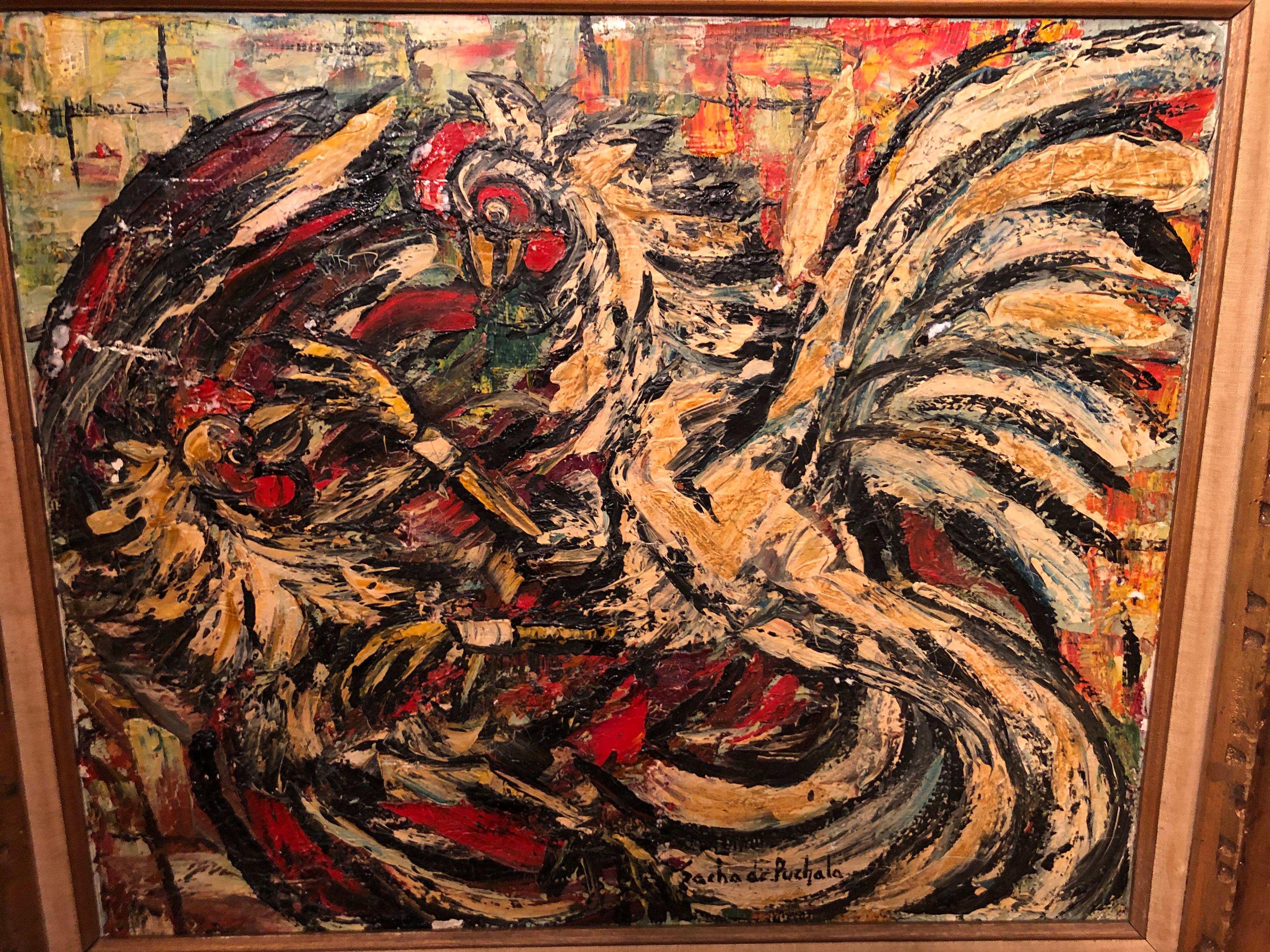 20th Century Sascha De Puchala Abstract of Roosters For Sale