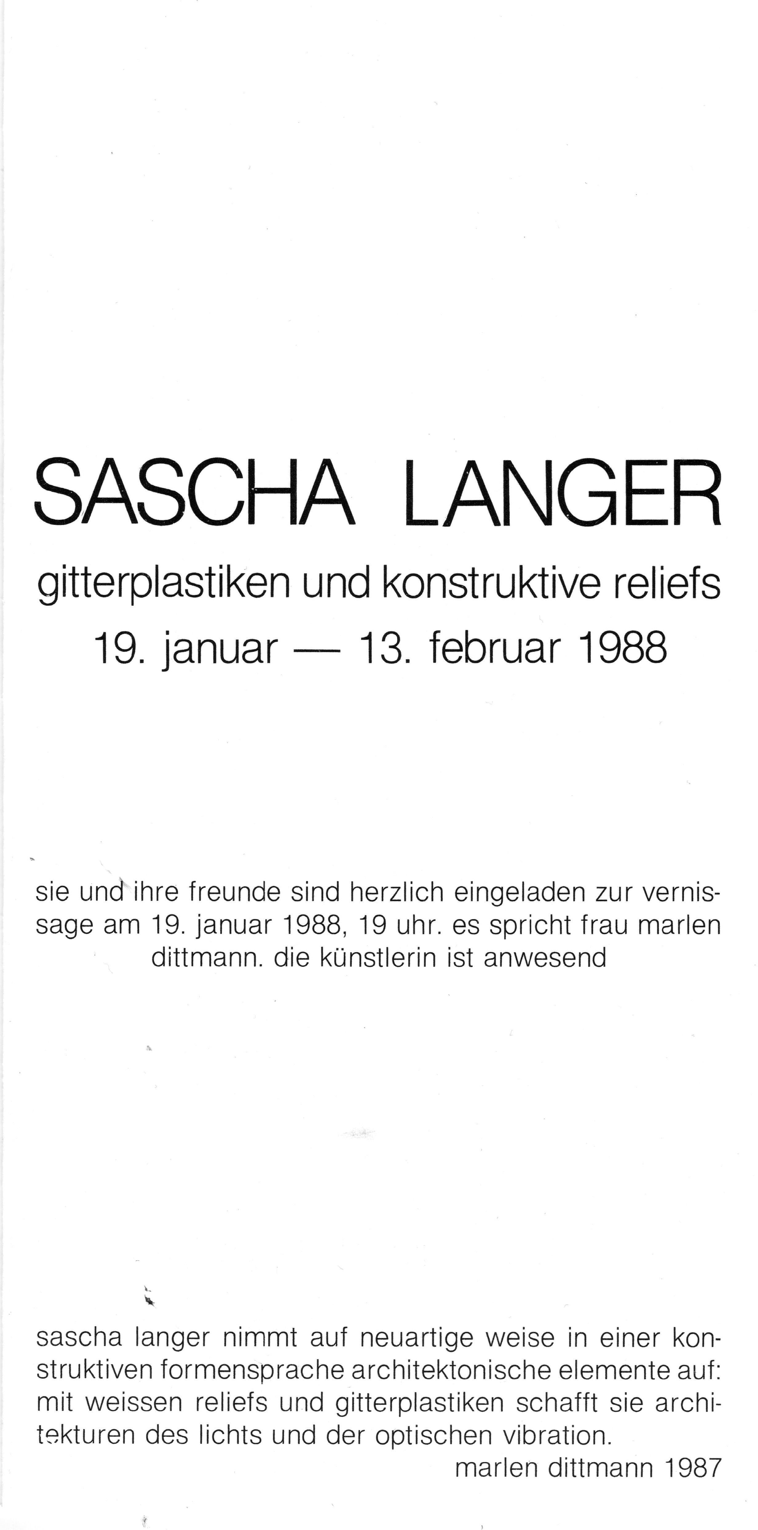 Sascha Langer, Relief 1987 For Sale 1