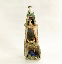 "Mountain King" ceramic sculpture with figure, deer, snake and chrysallis