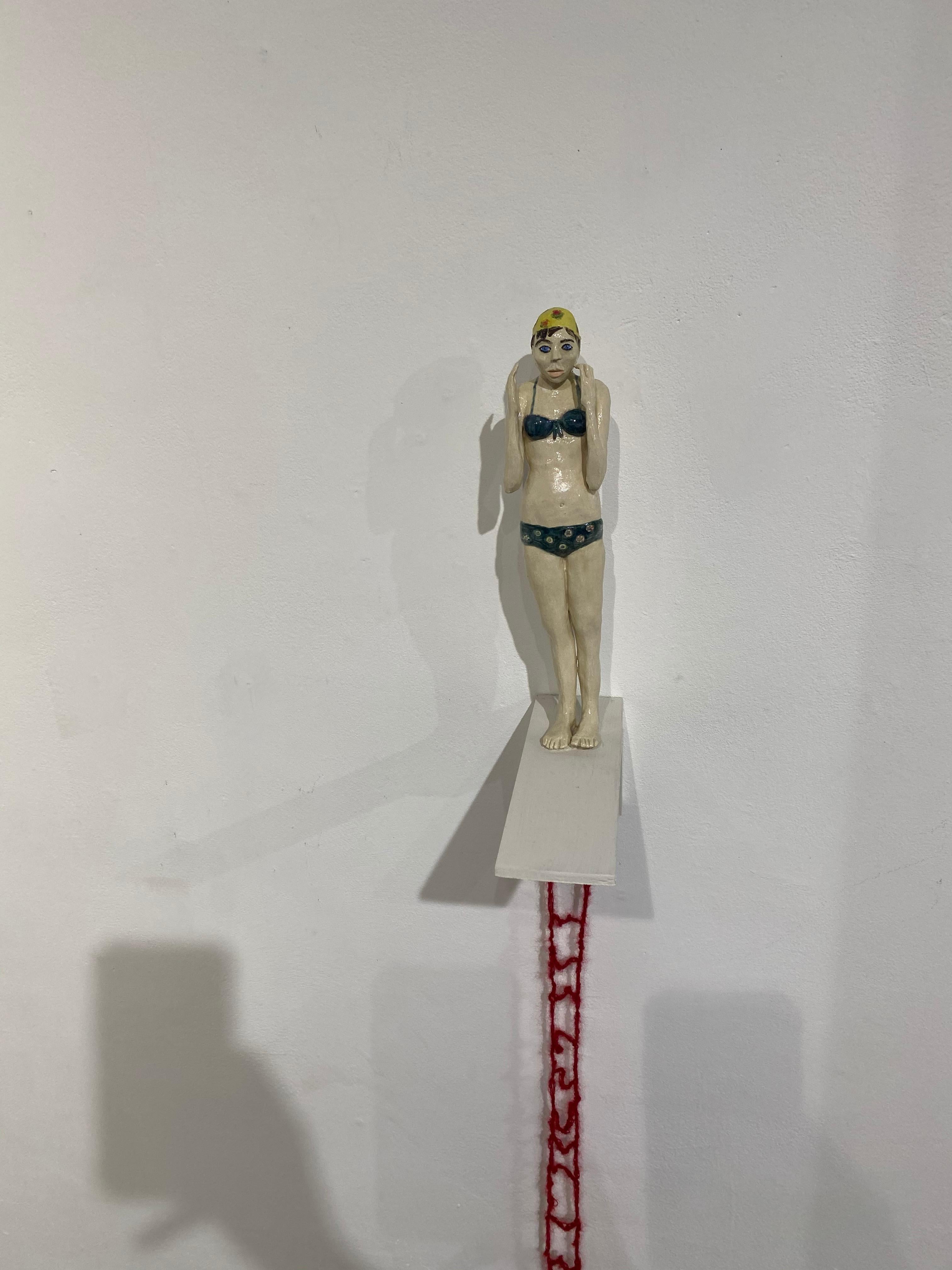 “No Way Back (Swimmer) ceramic wall sculpture - Surrealist Sculpture by Sascha Mallon