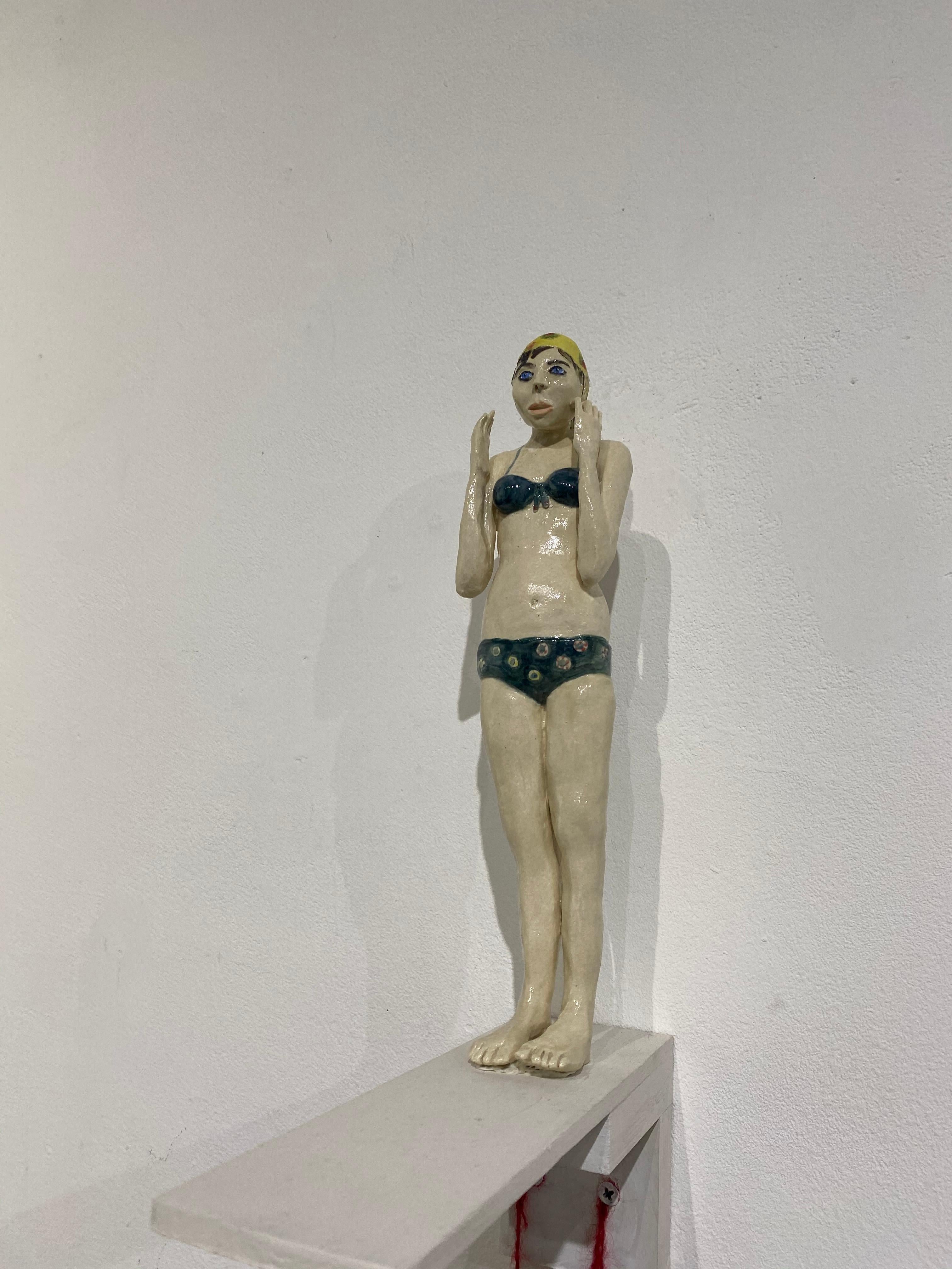 “No Way Back (Swimmer) ceramic wall sculpture - Sculpture by Sascha Mallon