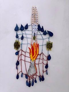 "Agua, lágrimas y tortugas" Escultura mural contemporánea de cerámica y fibra