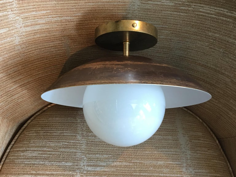 Contemporary Sasco Semi-Flush Mount Brass Light Fixture, Custom Finishes For Sale