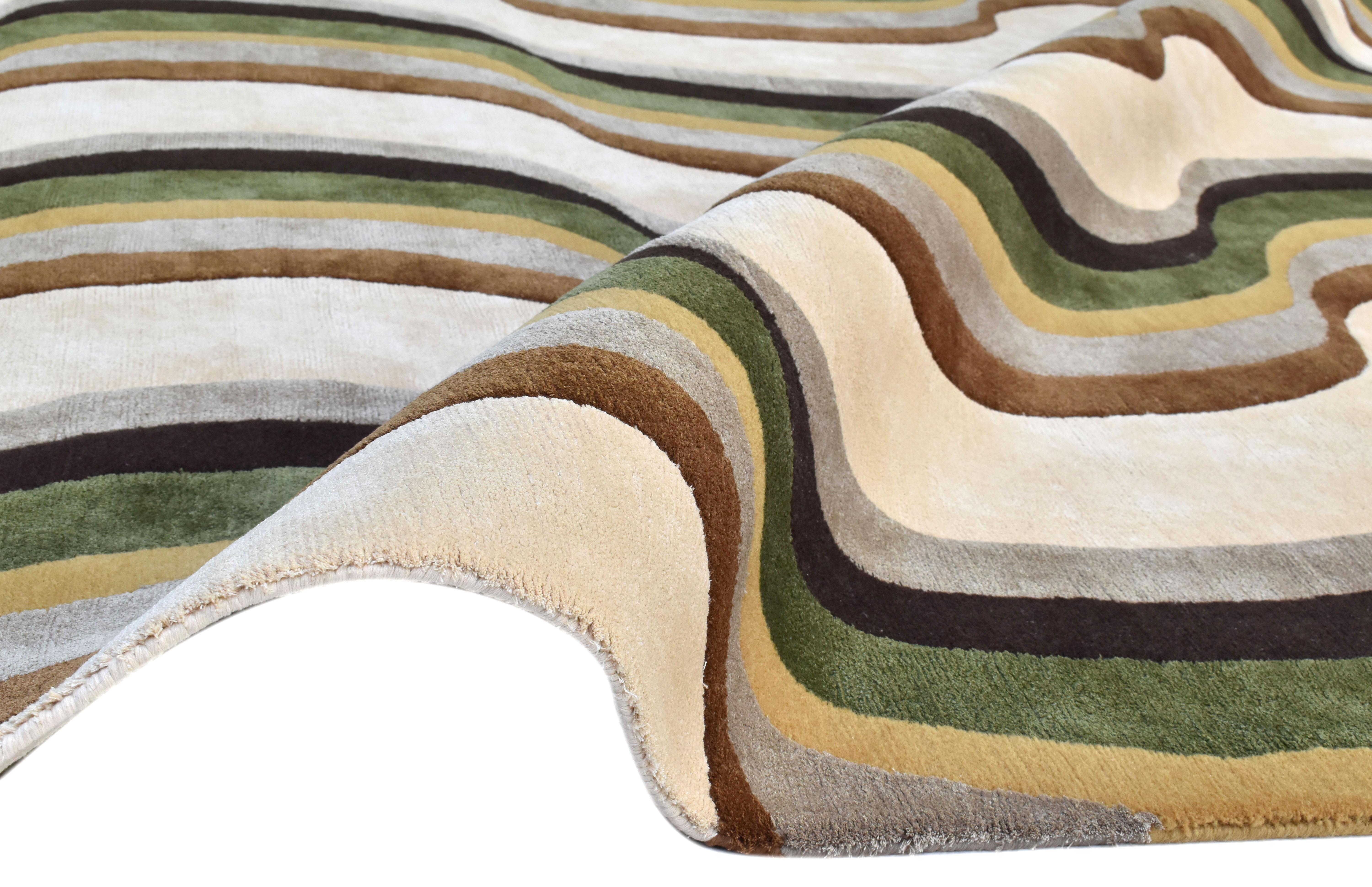 Wool Sasha Bikoff Collection, Modern Area Rug Green Brown 