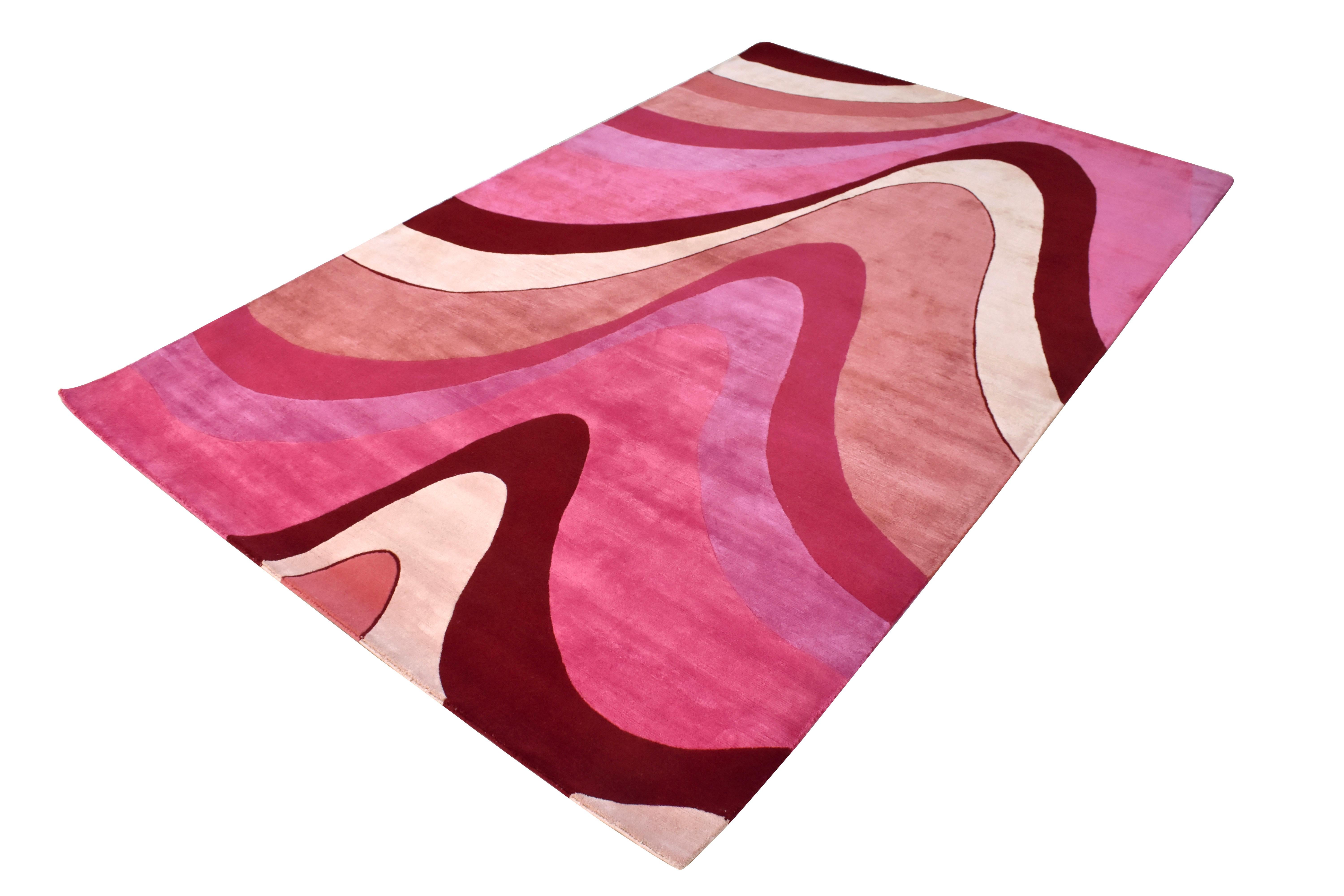 Moderner Teppich aus der Sasha Bikoff-Kollektion in rosafarben, „Wavey Dahlia“, 6'x9' (Handgewebt) im Angebot