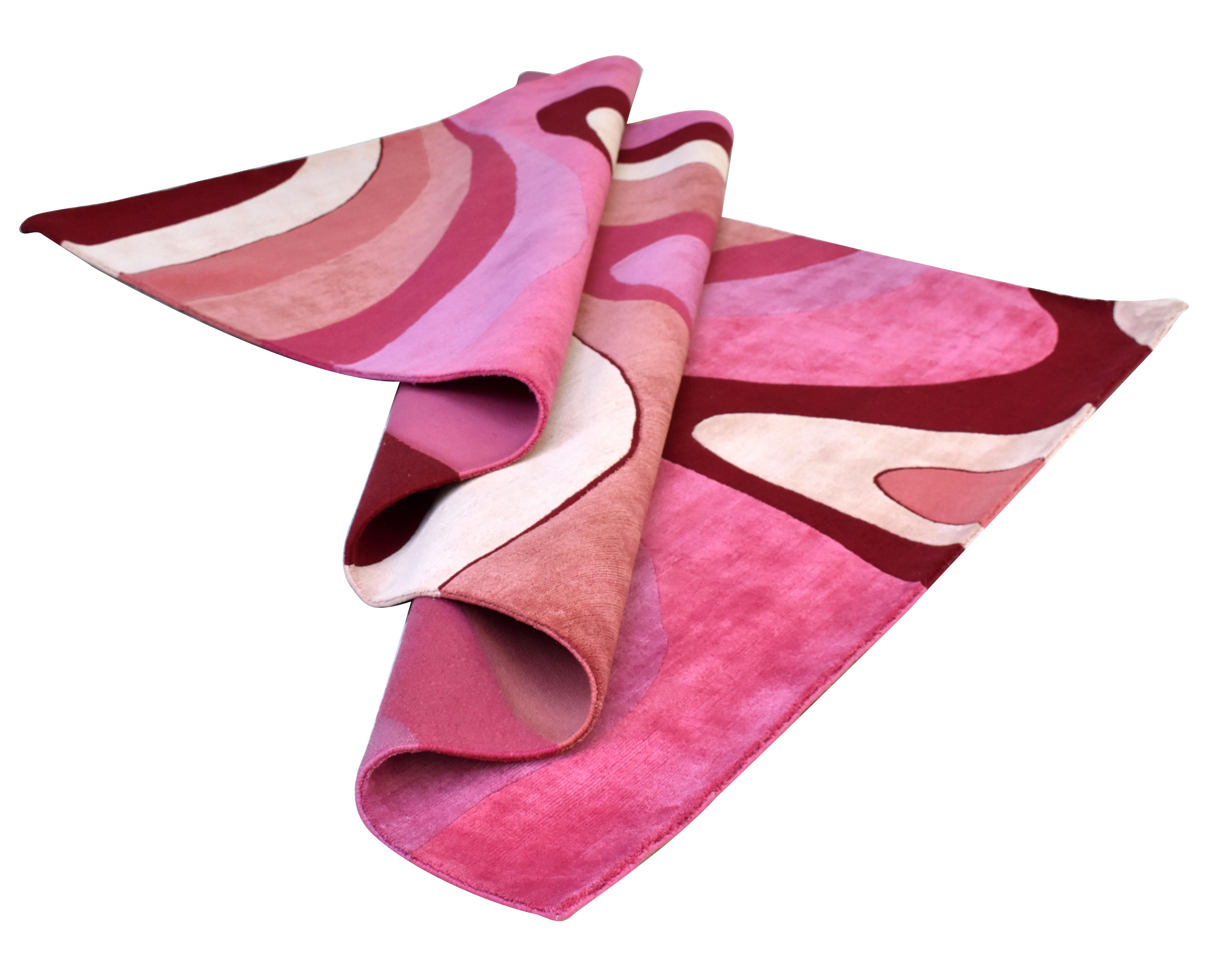 Moderner Teppich aus der Sasha Bikoff-Kollektion in rosafarben, „Wavey Dahlia“, 6'x9' im Angebot 1