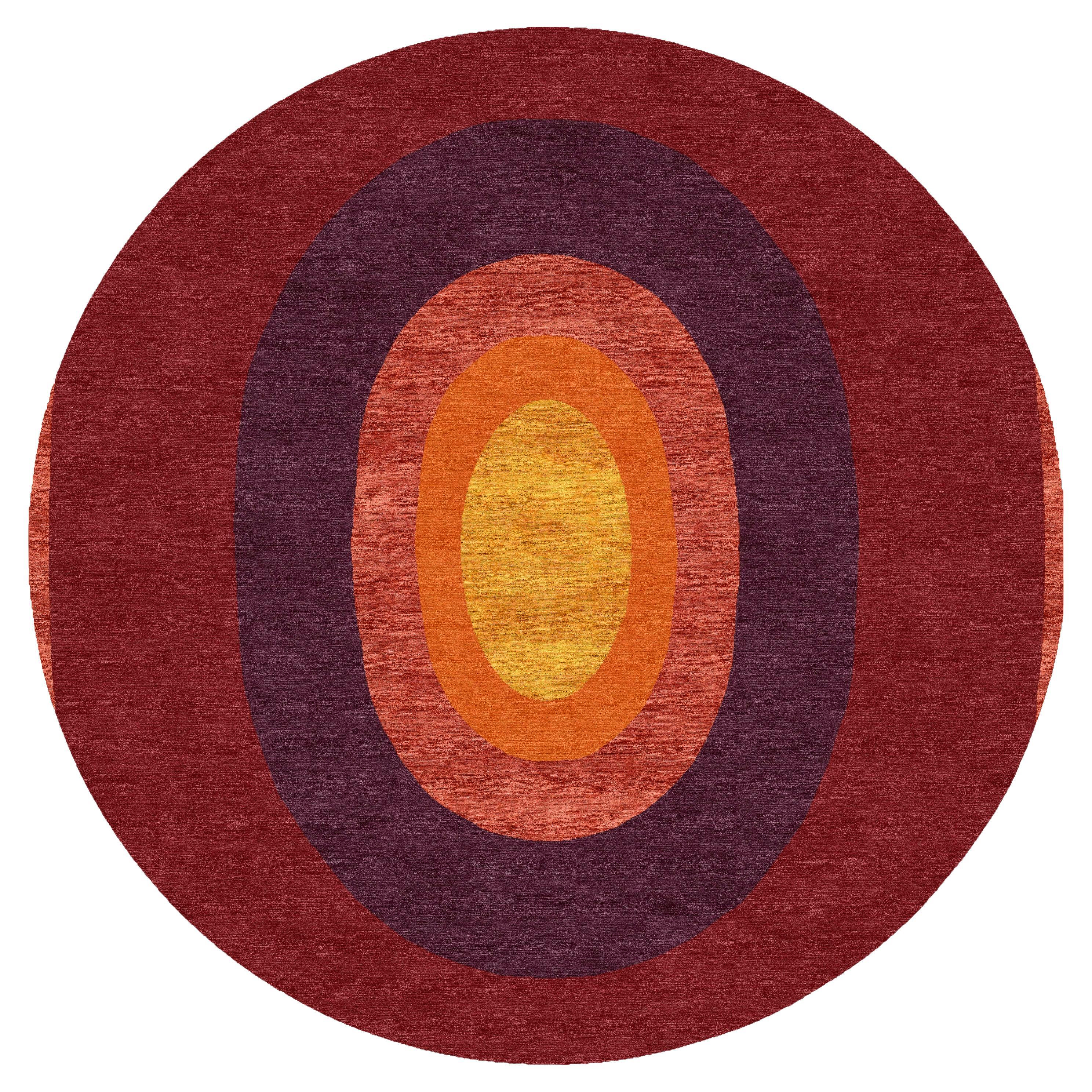 Sasha Bikoff Collection, Modern Area Rug Rust Orange "Set Bonfire" 6' Round For Sale