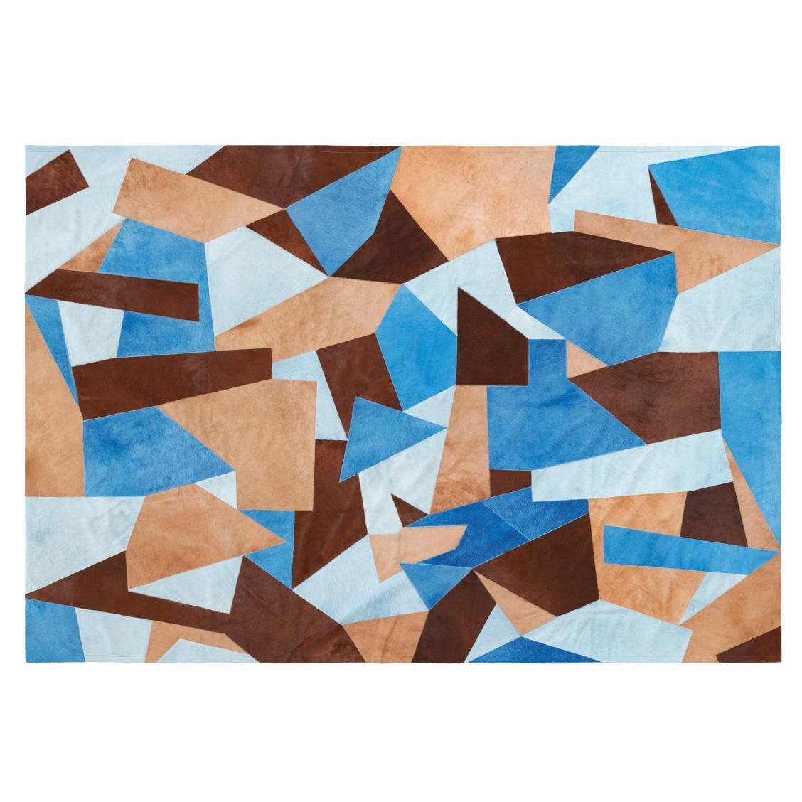 Sasha Bikoff X Art Hide Customizable Cowhide Blue Fragments Area Rug For Sale